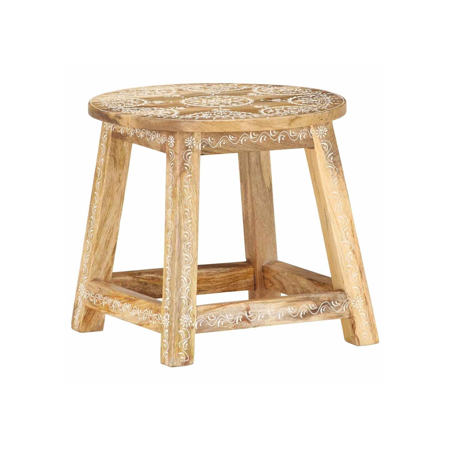 Tabouret peint à la main 38x38x35 cm Bois de manguier solide