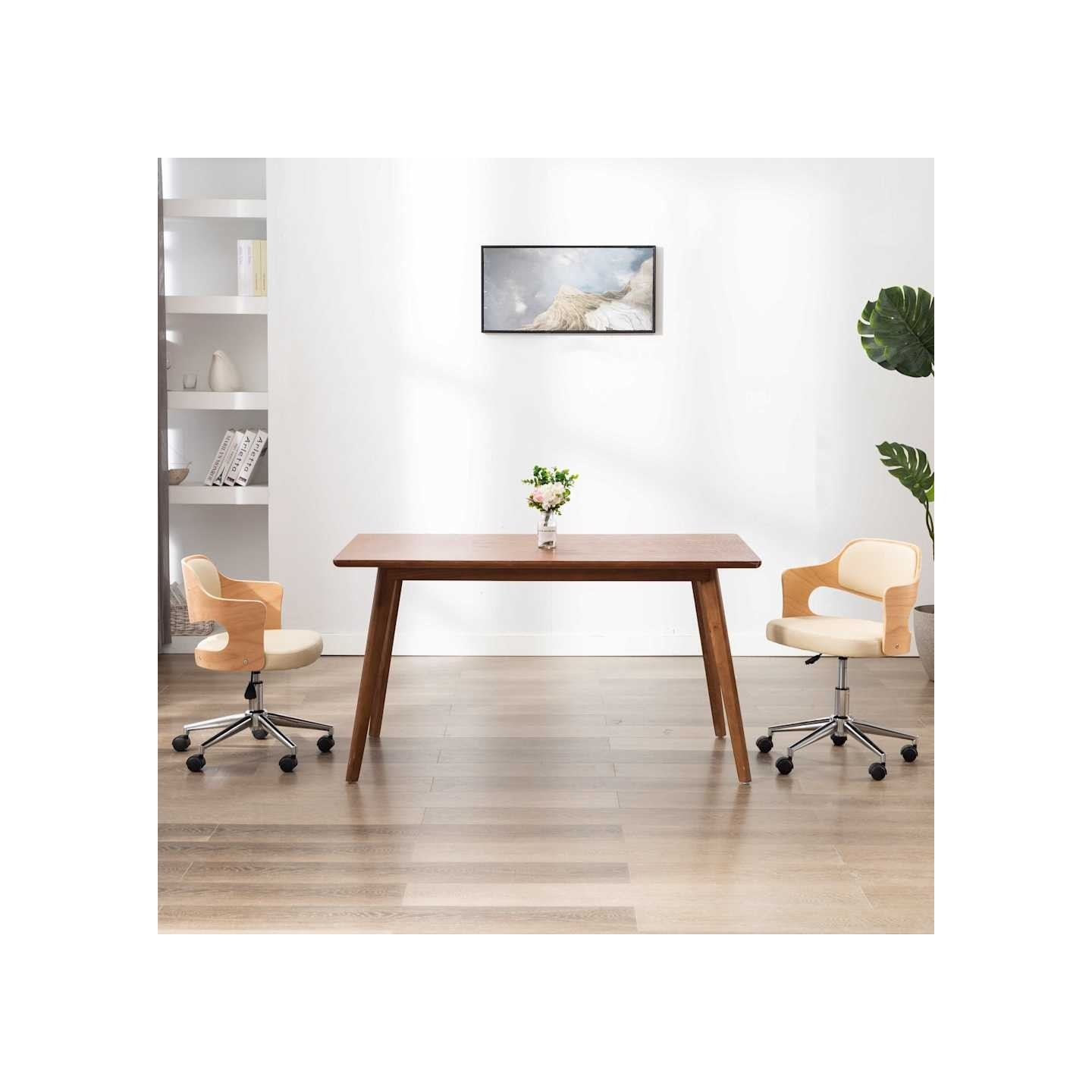 Chaise pivotante à manger Crème Bois courbé et Similicuir