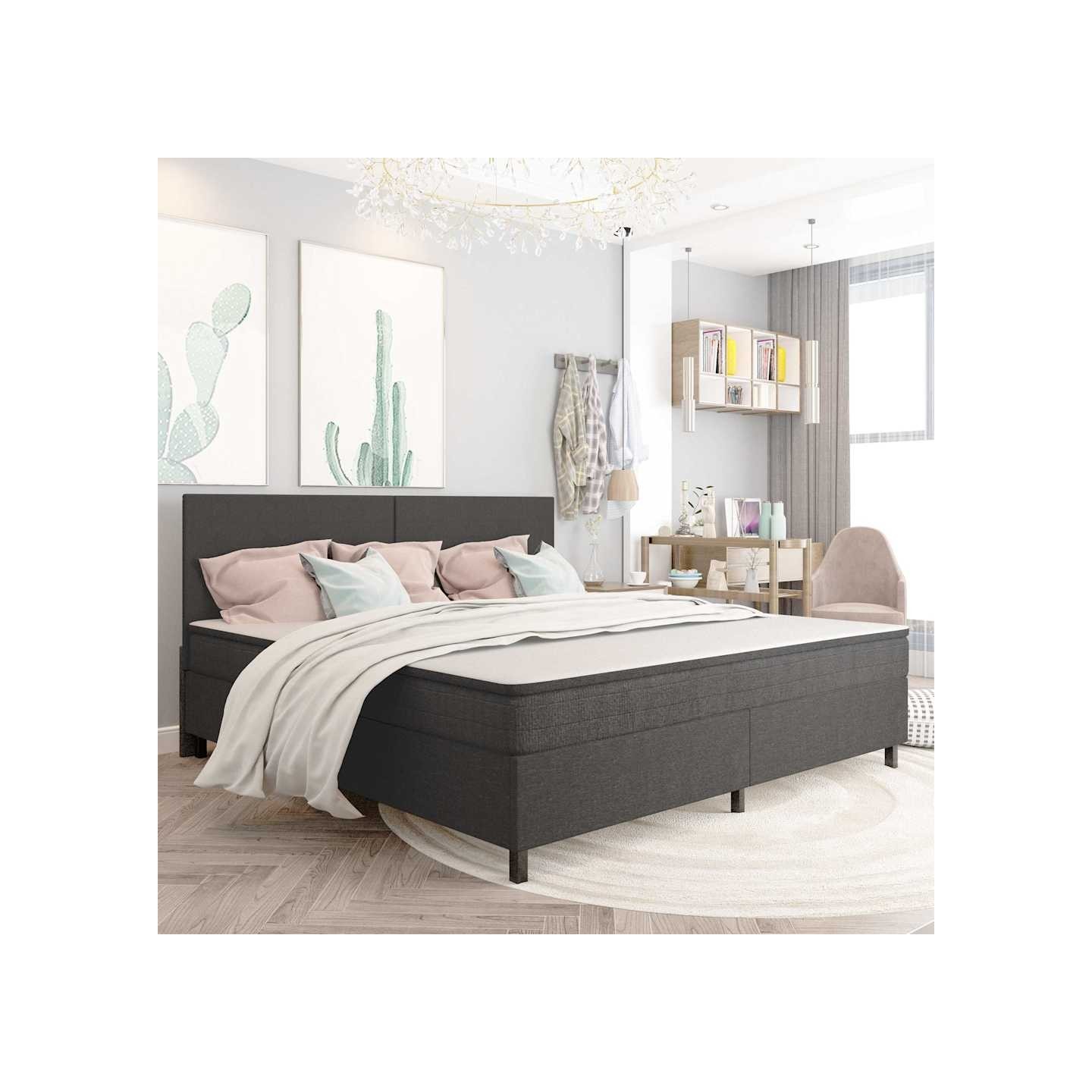 Sommier à lattes de lit sans matelas gris tissu 200x200 cm