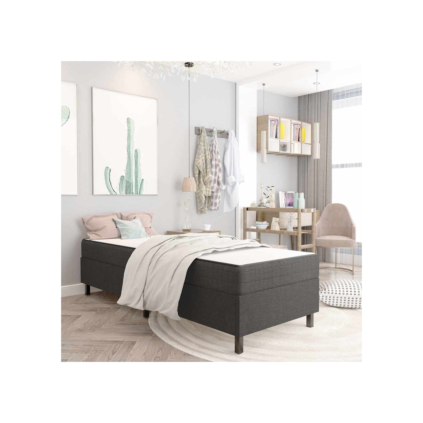 Sommier à lattes de lit sans matelas gris tissu 100x200 cm