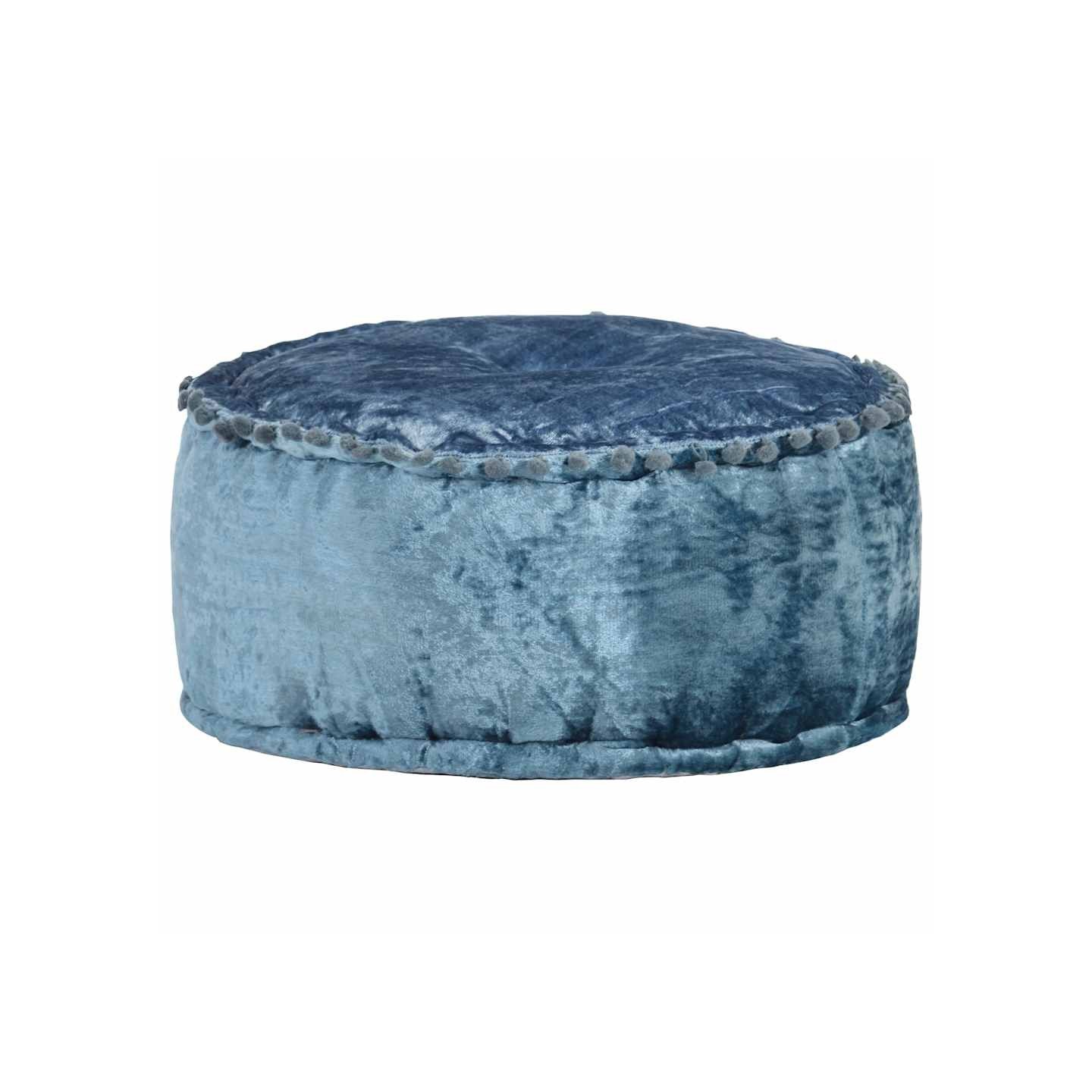 Pouf Rond Velours 40x20 cm Bleu
