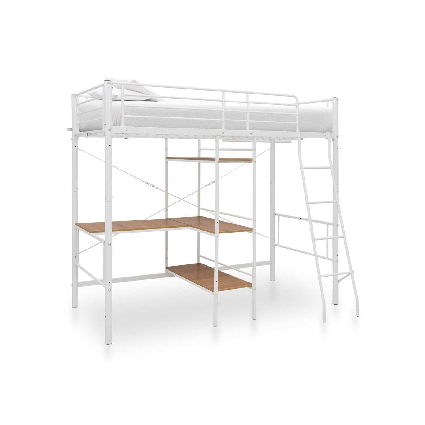 Lit superposé avec table sans matelas blanc métal 90x200 cm