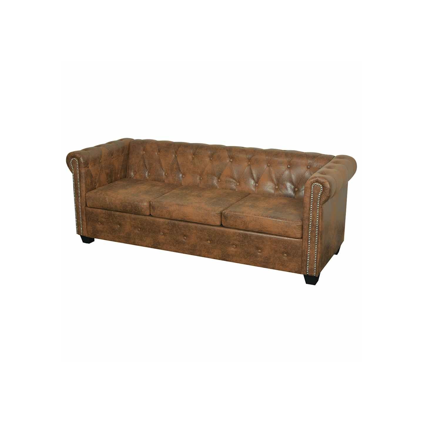 Sofa Chesterfield 3 places en simili cuir marron