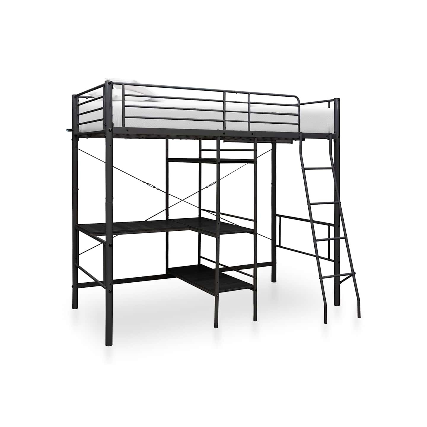 Lit superposé avec table sans matelas noir métal 90x200 cm