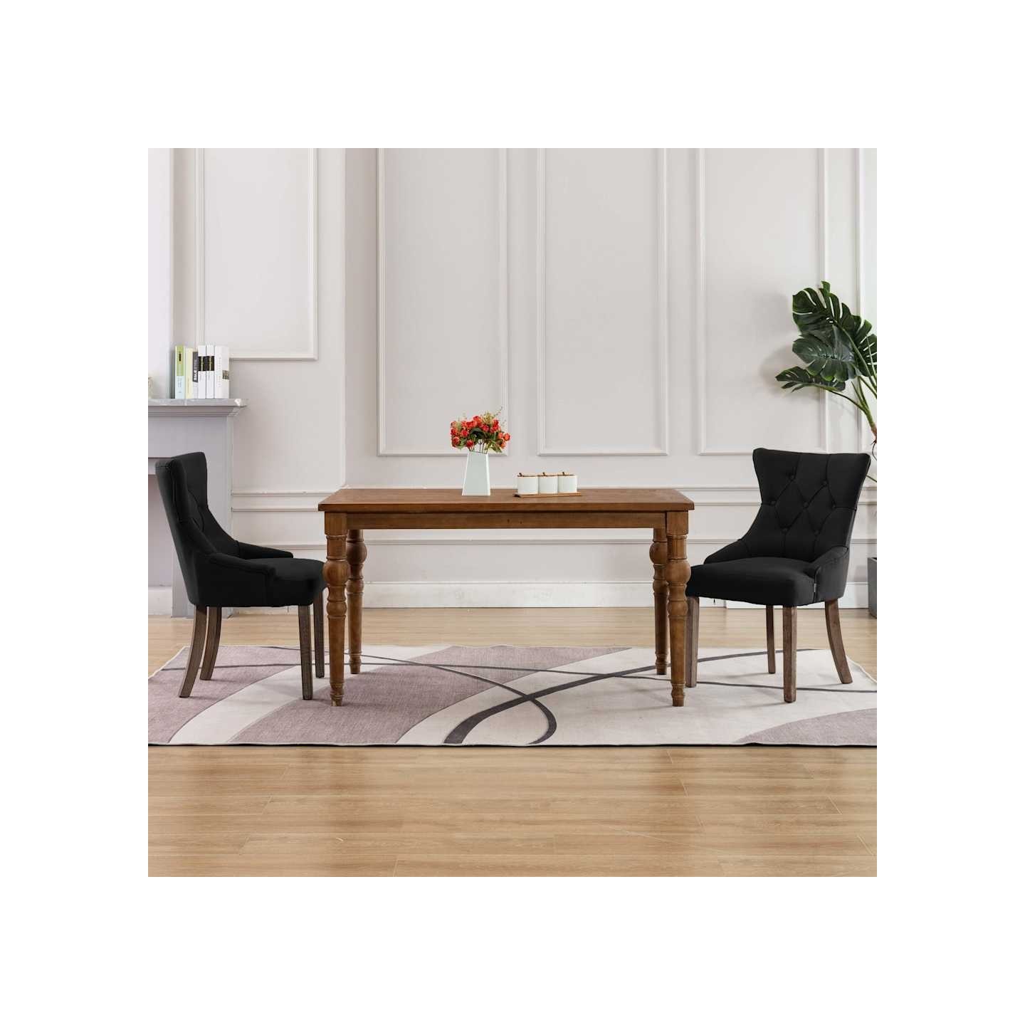 Chaises à manger lot de 2 noir tissu