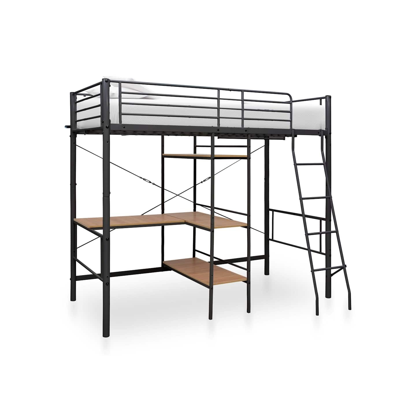 Lit superposé avec table sans matelas gris métal 90x200 cm