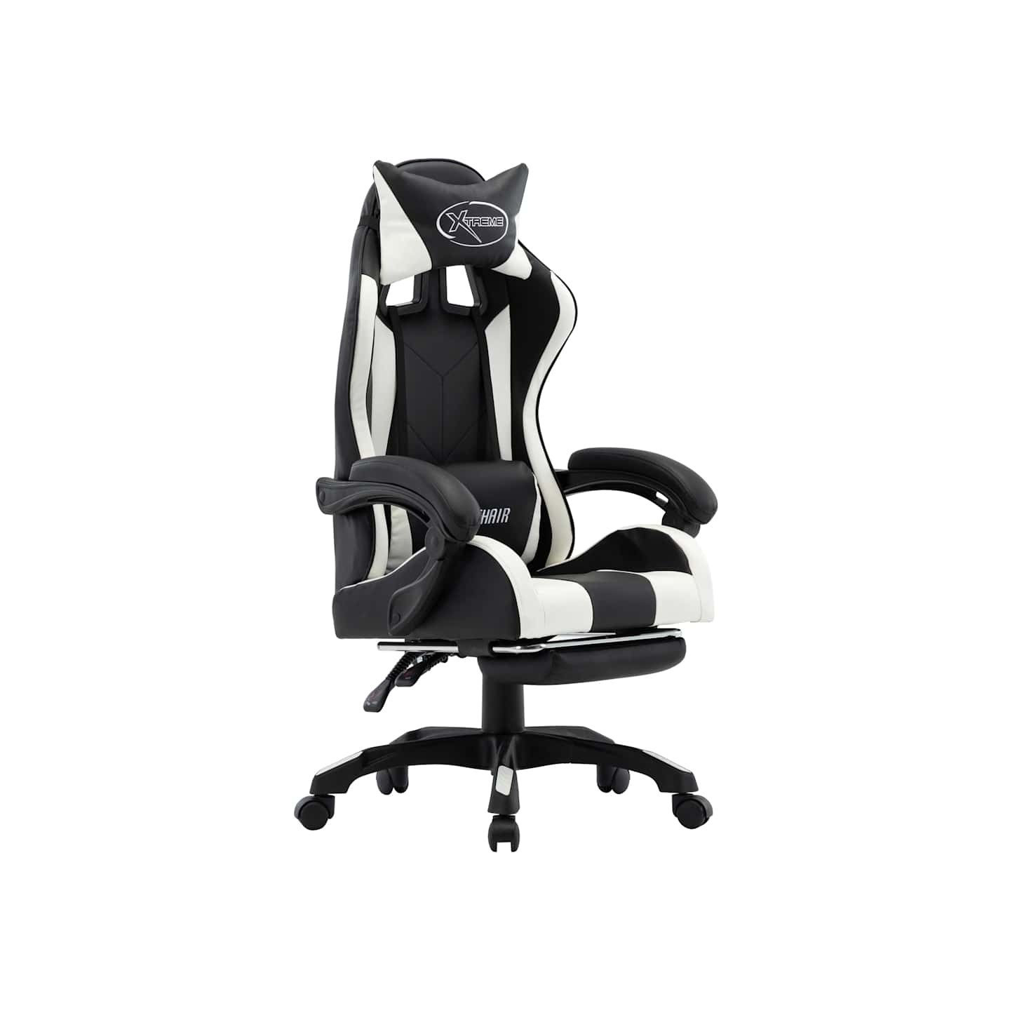 Fauteuil de jeux vidéo et repose-pied Blanc et noir Similicuir