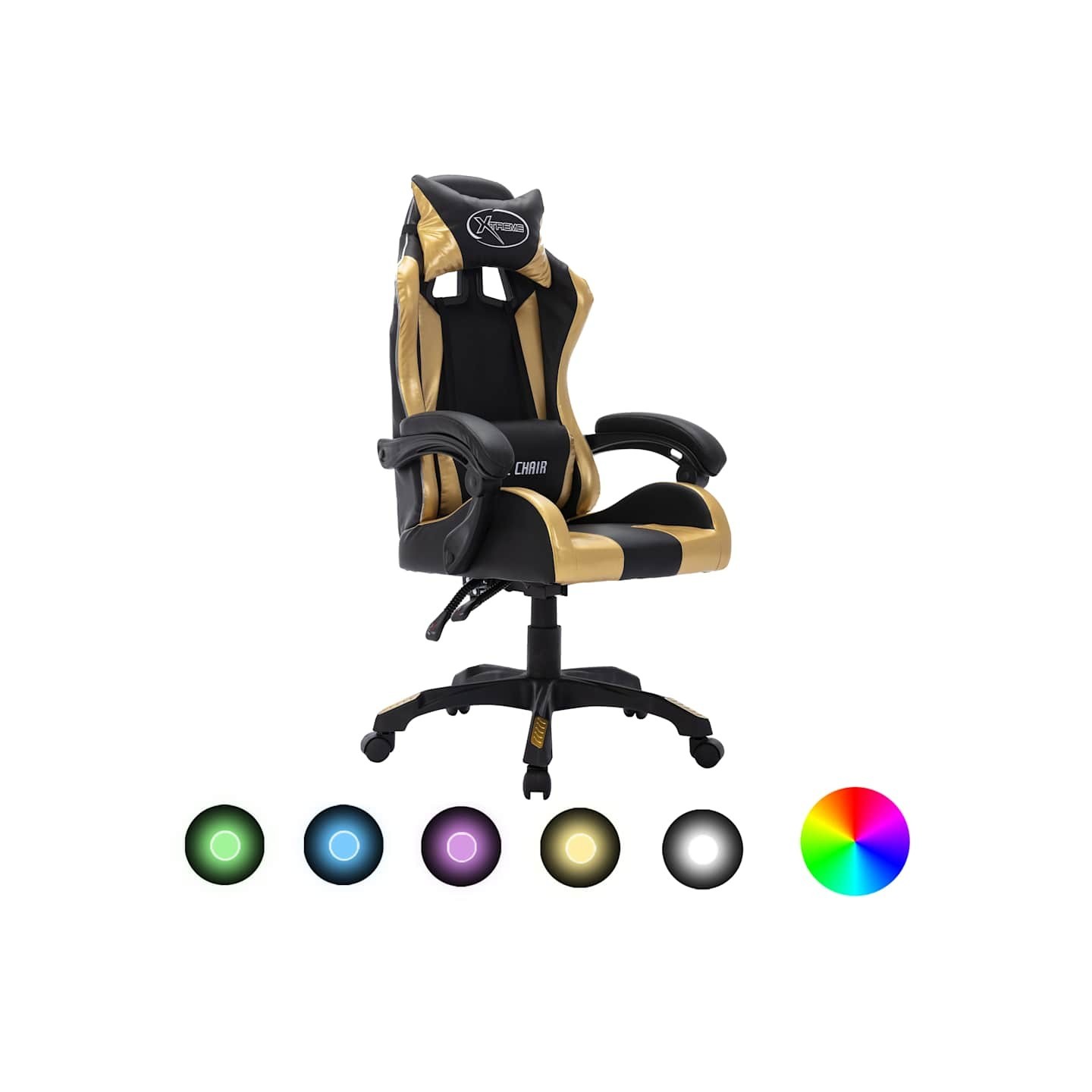 Fauteuil de jeux vidéo avec LED RVB Doré et noir Similicuir
