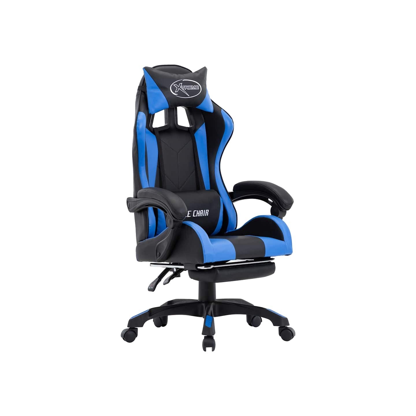 Fauteuil de jeux vidéo avec repose-pied Bleu et noir Similicuir