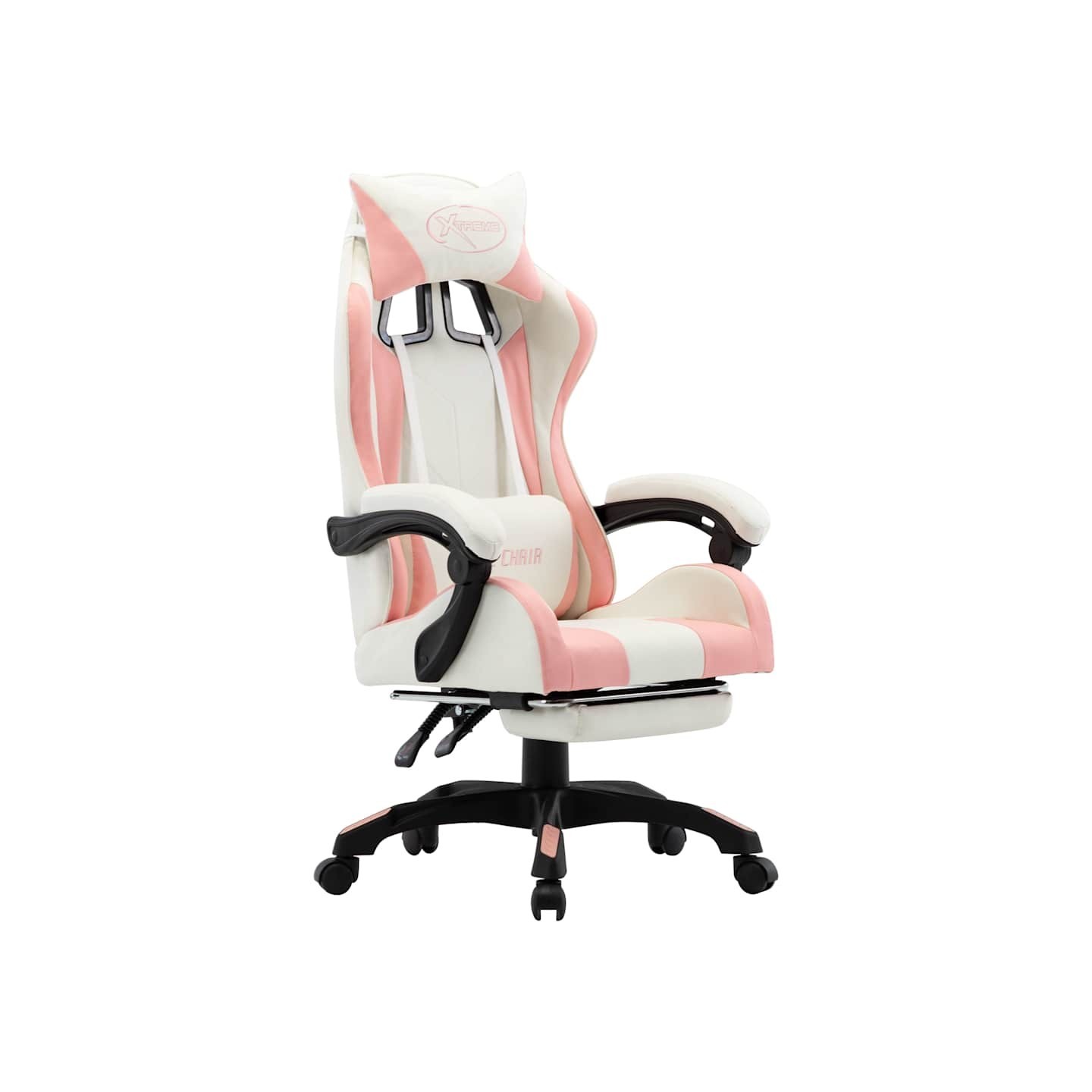 Fauteuil de jeux vidéo et repose-pied Rose et blanc Similicuir