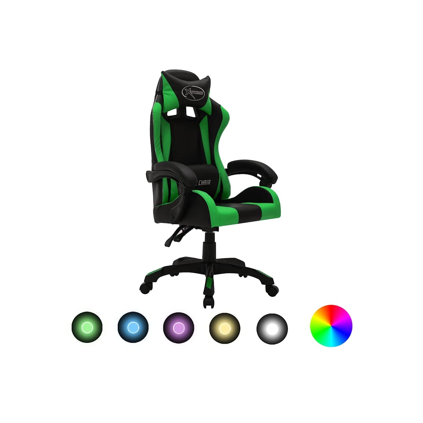 Fauteuil de jeux vidéo avec LED RVB Vert et noir Similicuir