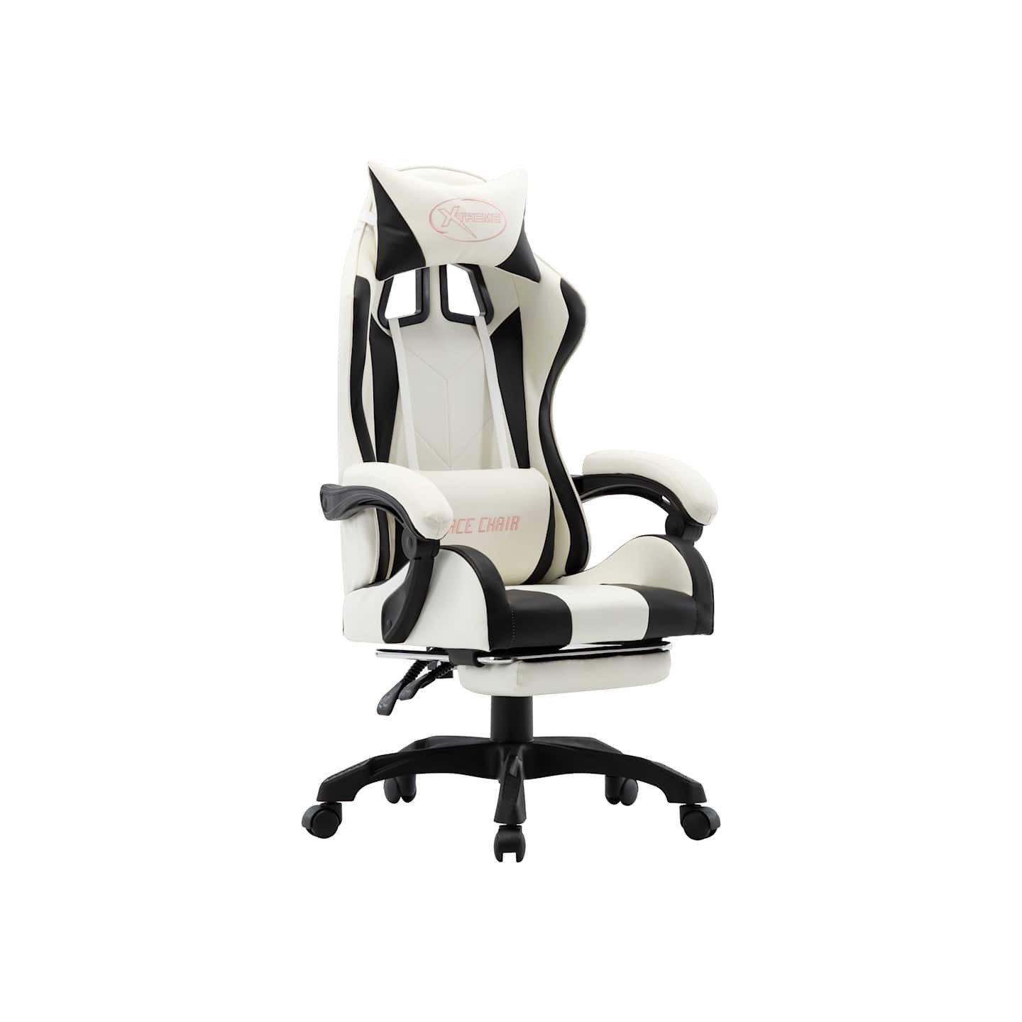 Fauteuil de jeux vidéo et repose-pied Noir et blanc Similicuir
