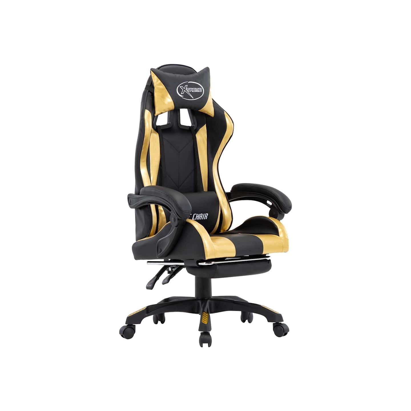 Fauteuil de jeux vidéo avec repose-pied Doré et noir Similicuir
