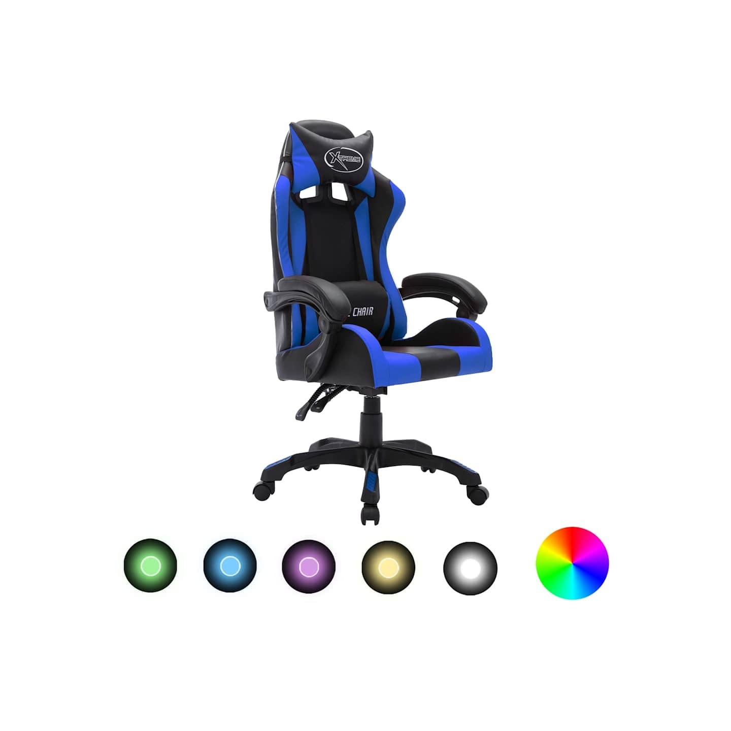 Fauteuil de jeux vidéo avec LED RVB Bleu et noir Similicuir