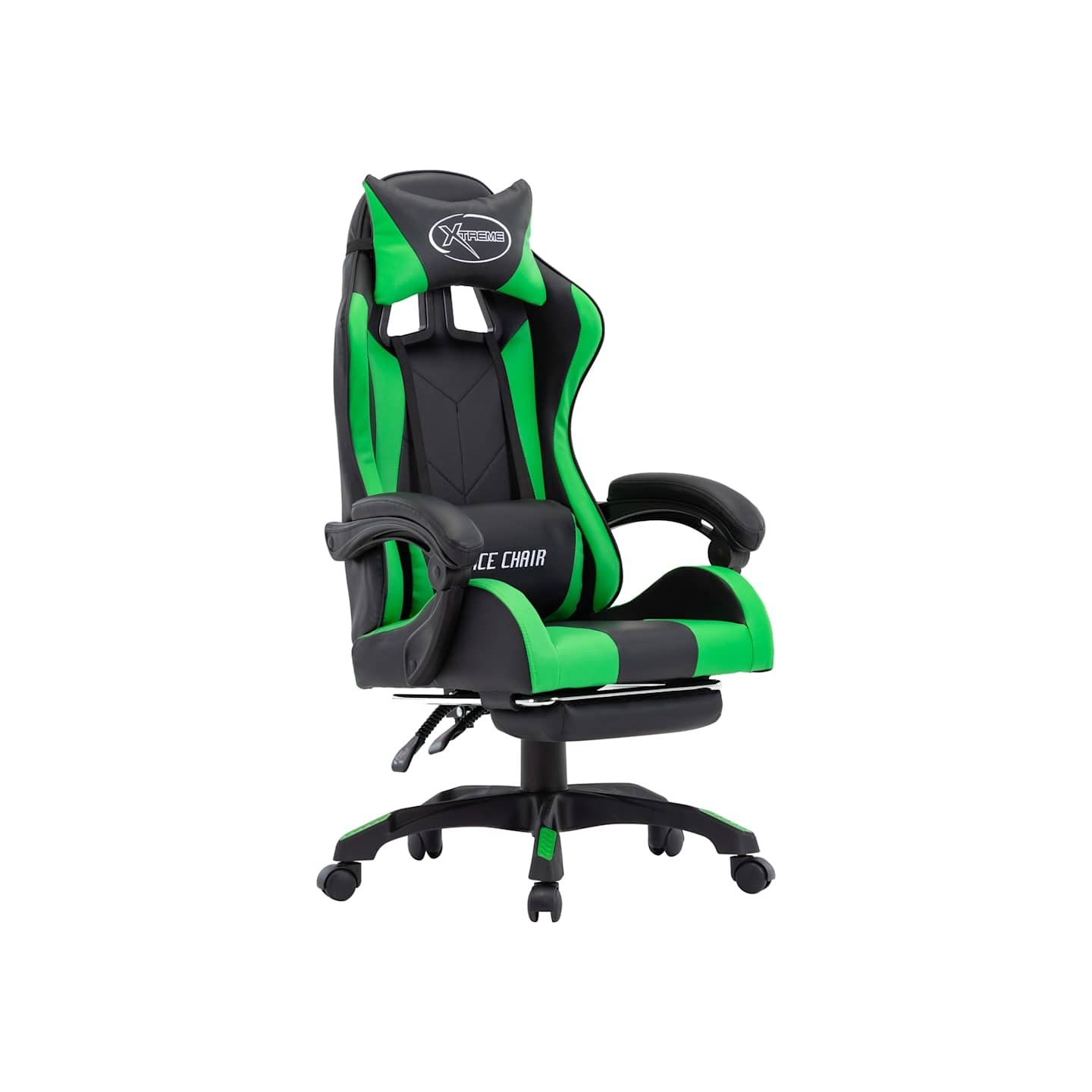 Fauteuil de jeux vidéo avec repose-pied Vert et noir Similicuir