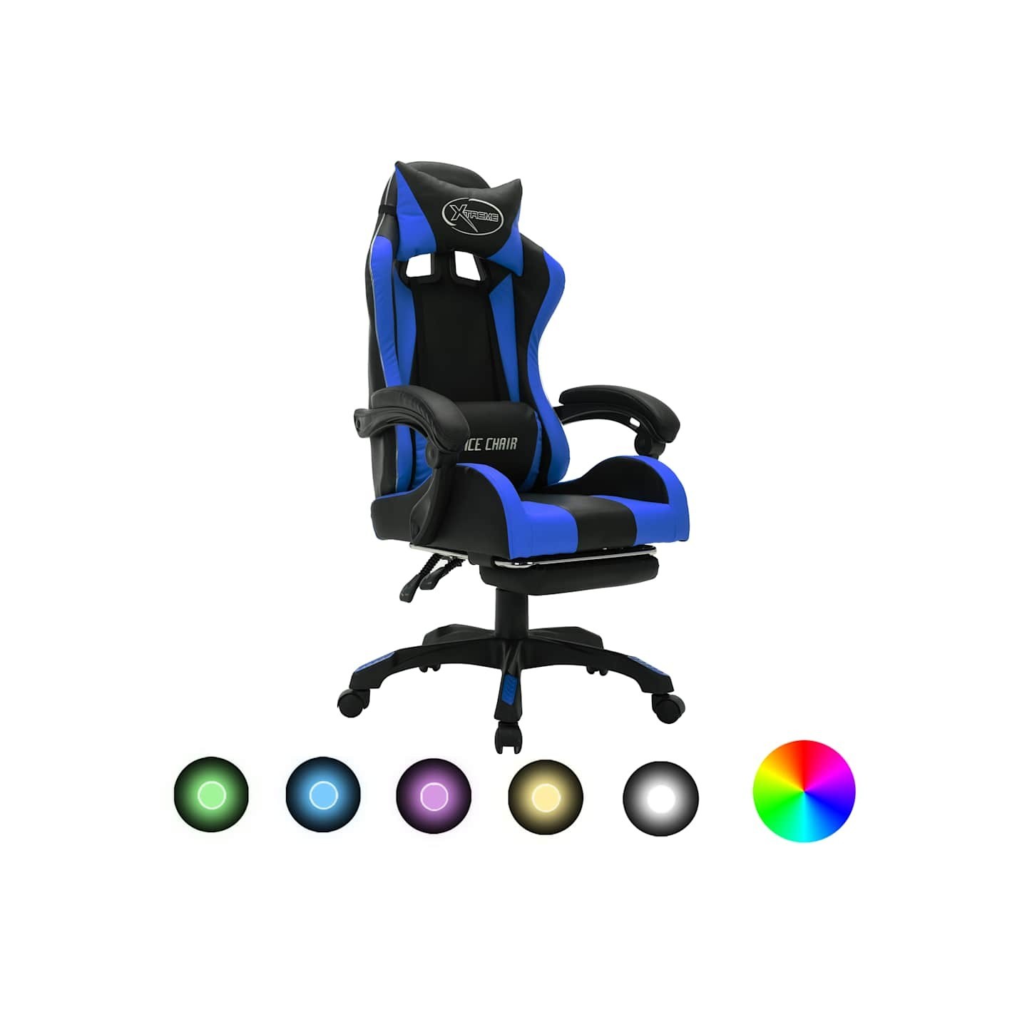 Fauteuil de jeux vidéo avec LED RVB Bleu et noir Similicuir