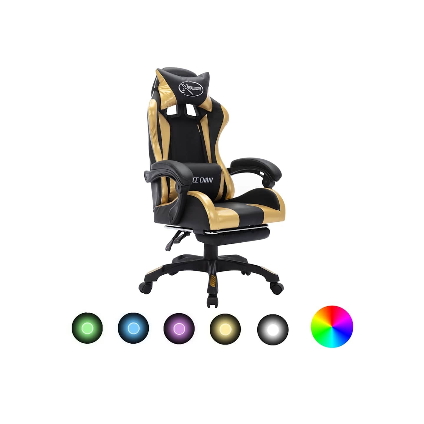 Fauteuil de jeux vidéo avec LED RVB Doré et noir Similicuir