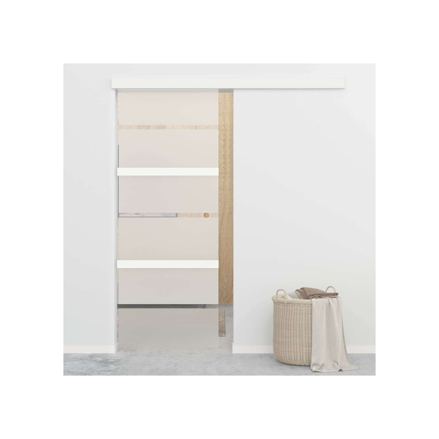Porte coulissante butées souples Verre ESG aluminium 76x205 cm