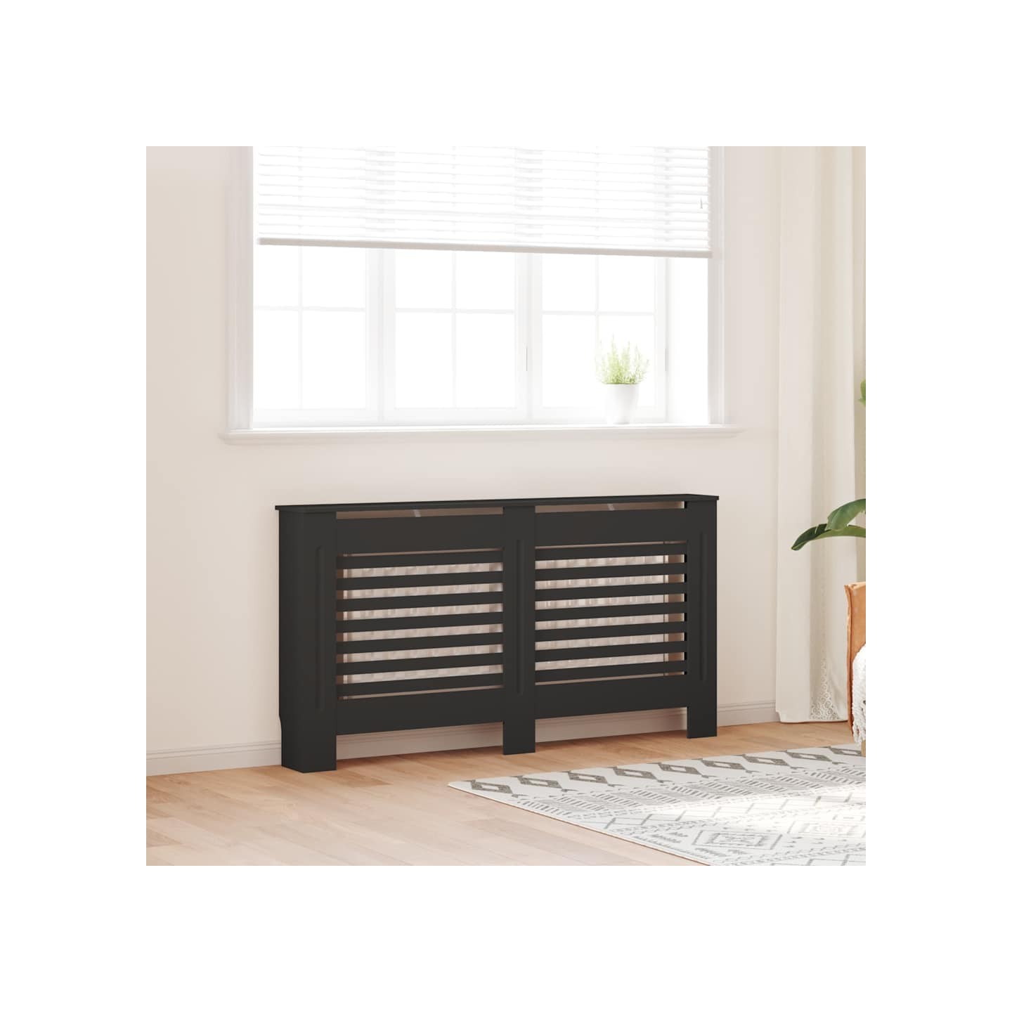 Cache-radiateur noir 152x19x81,5 cm MDF