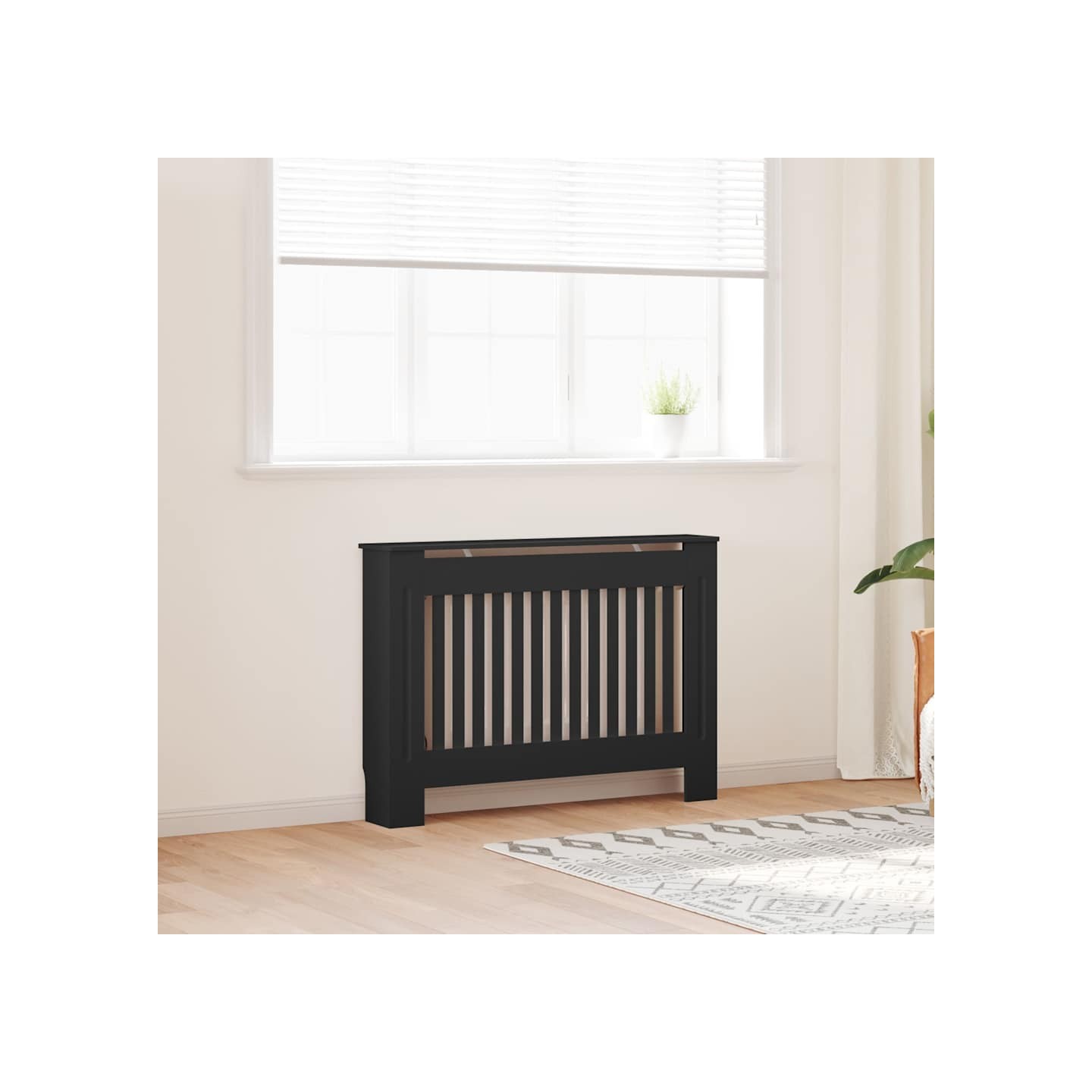 Cache-radiateur noir 112x19x81,5 cm bois d'ingénierie