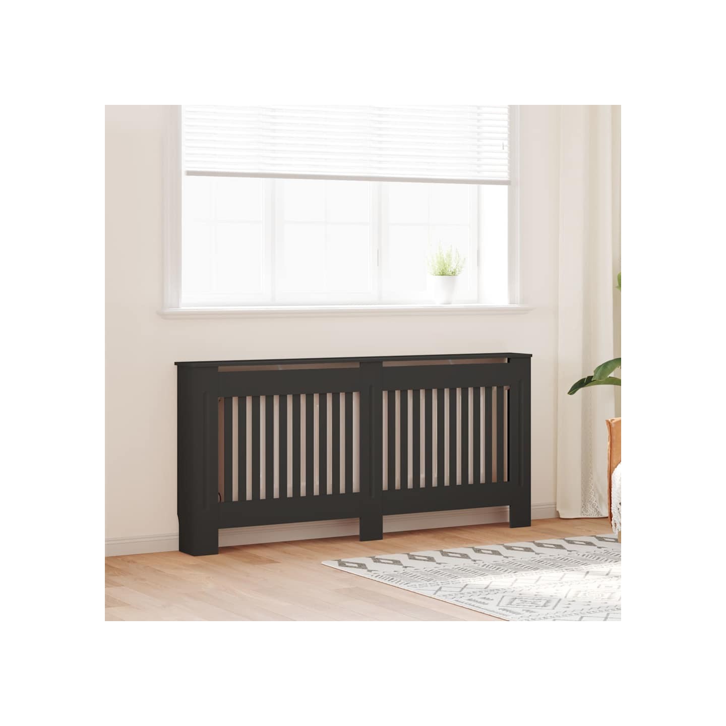 Cache-radiateur noir 172x19x81,5 cm bois d'ingénierie