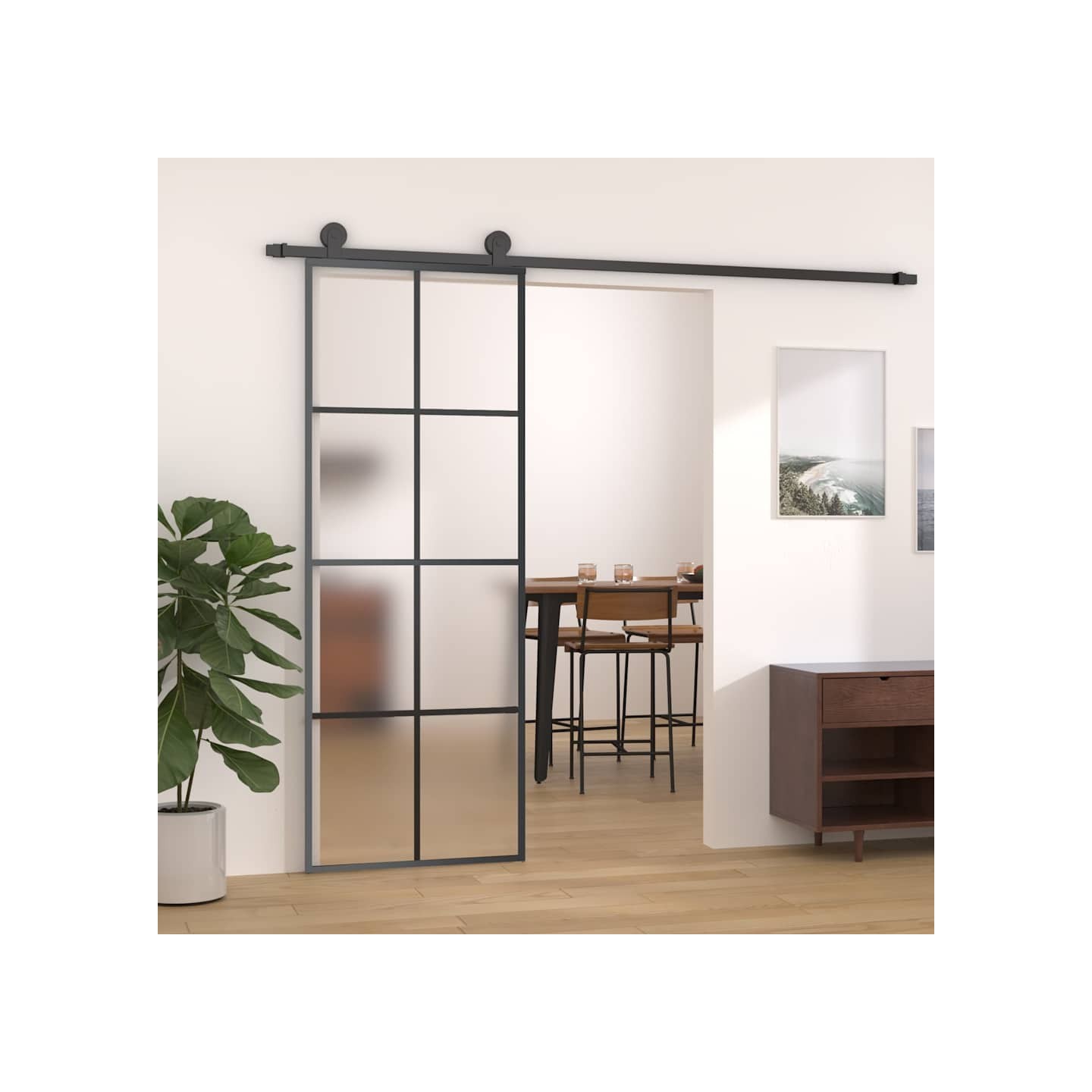 Porte coulissante Aluminium et verre ESG 76x205 cm Noir