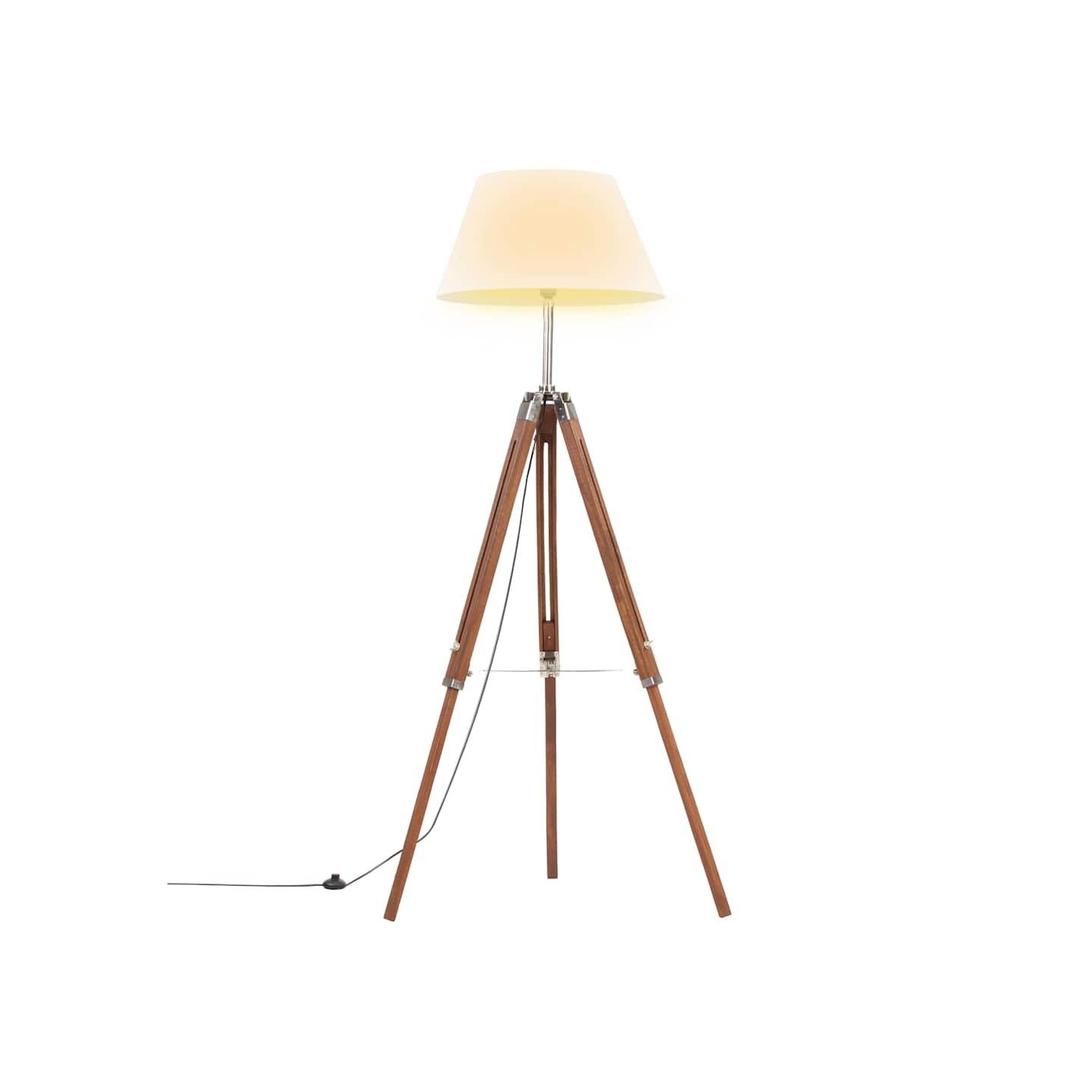 Lampadaire à trépied Marron miel et blanc Bois de teck 141 cm