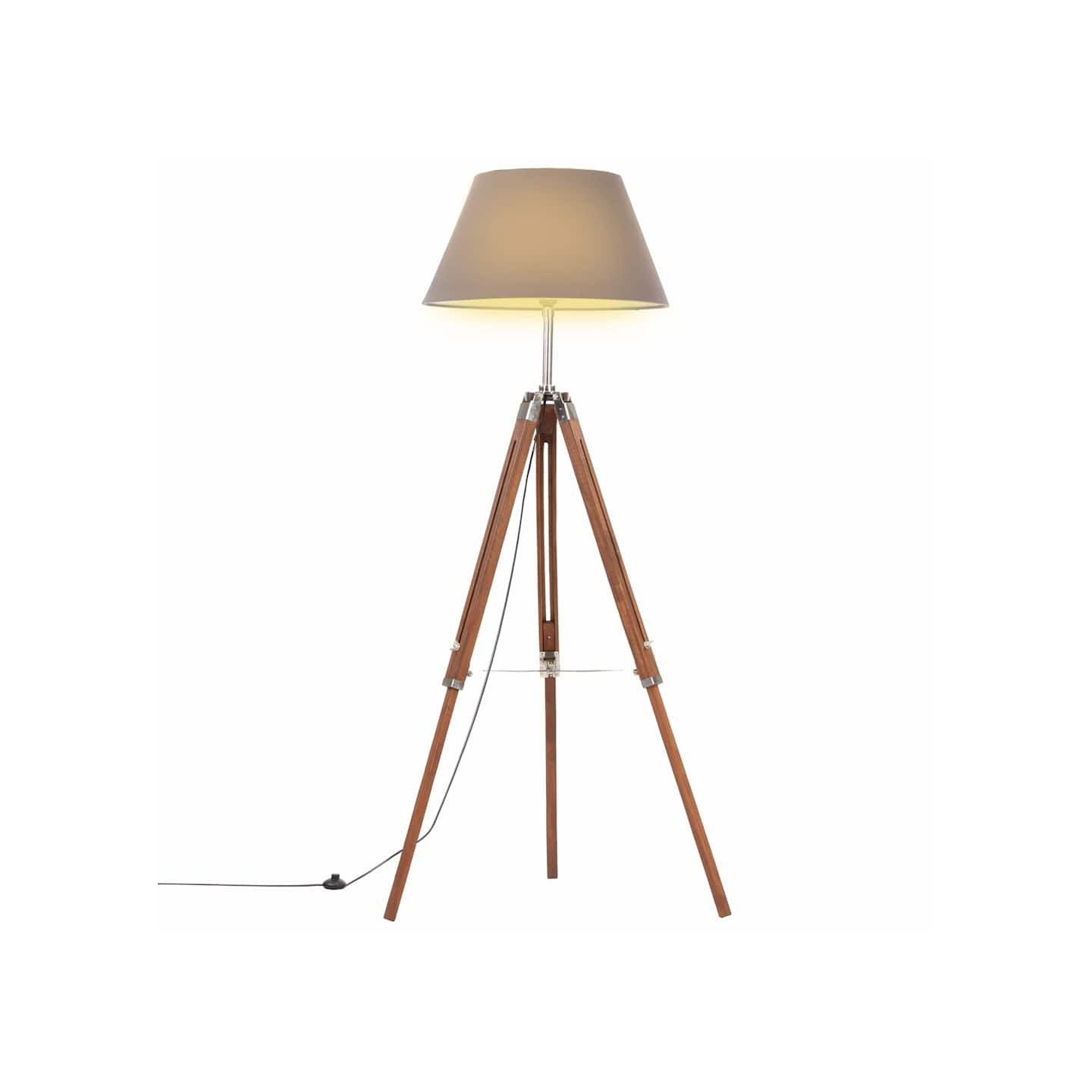 Lampadaire à trépied Marron miel et gris Bois de teck 141 cm