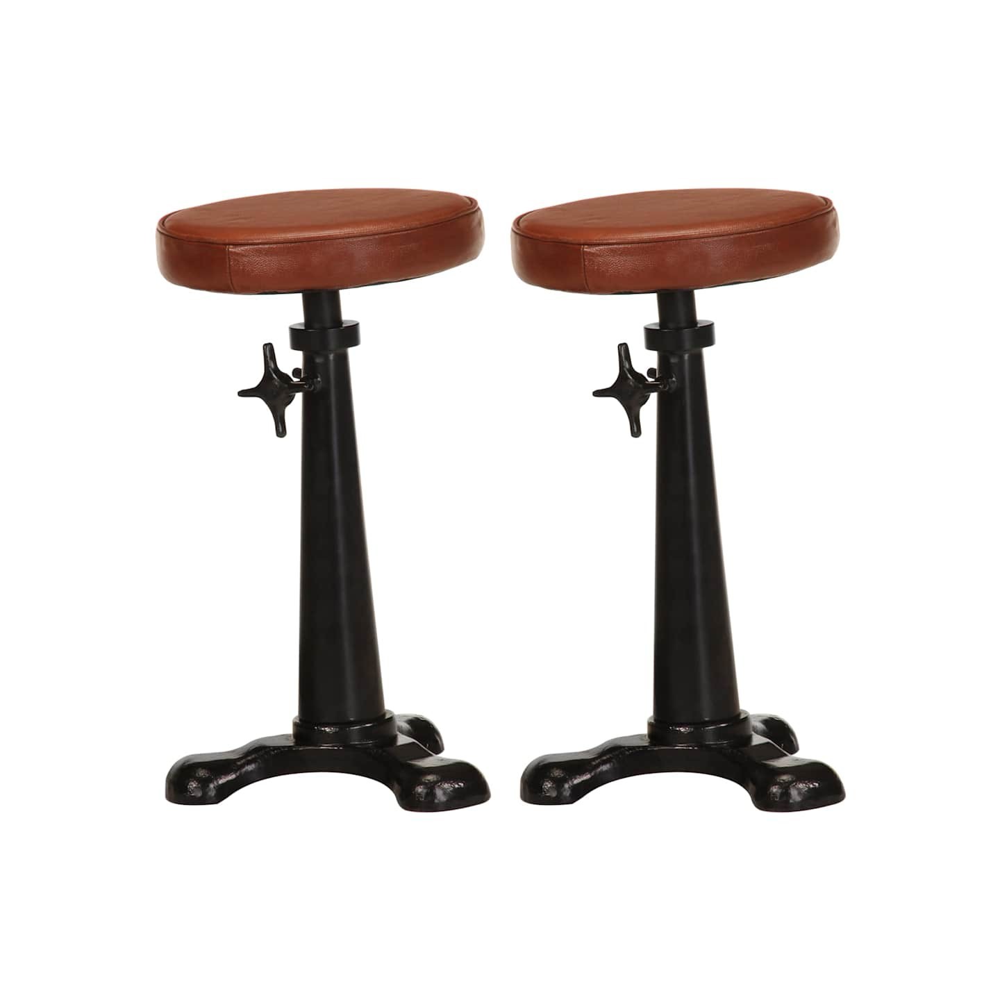 Tabourets de bar lot de 2 marron cuir véritable et fonte