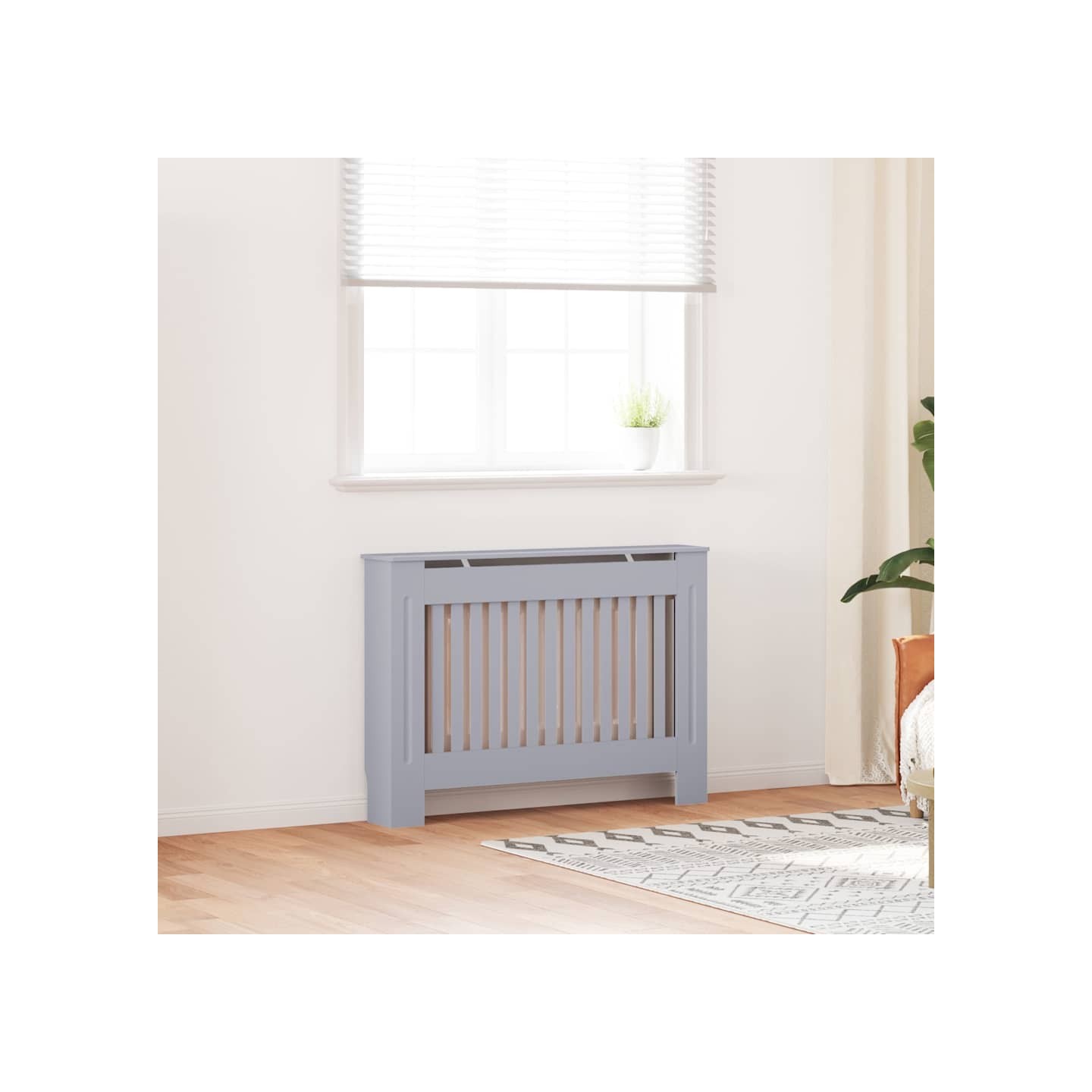 Cache-radiateur gris 112x19x81,5 cm bois d'ingénierie
