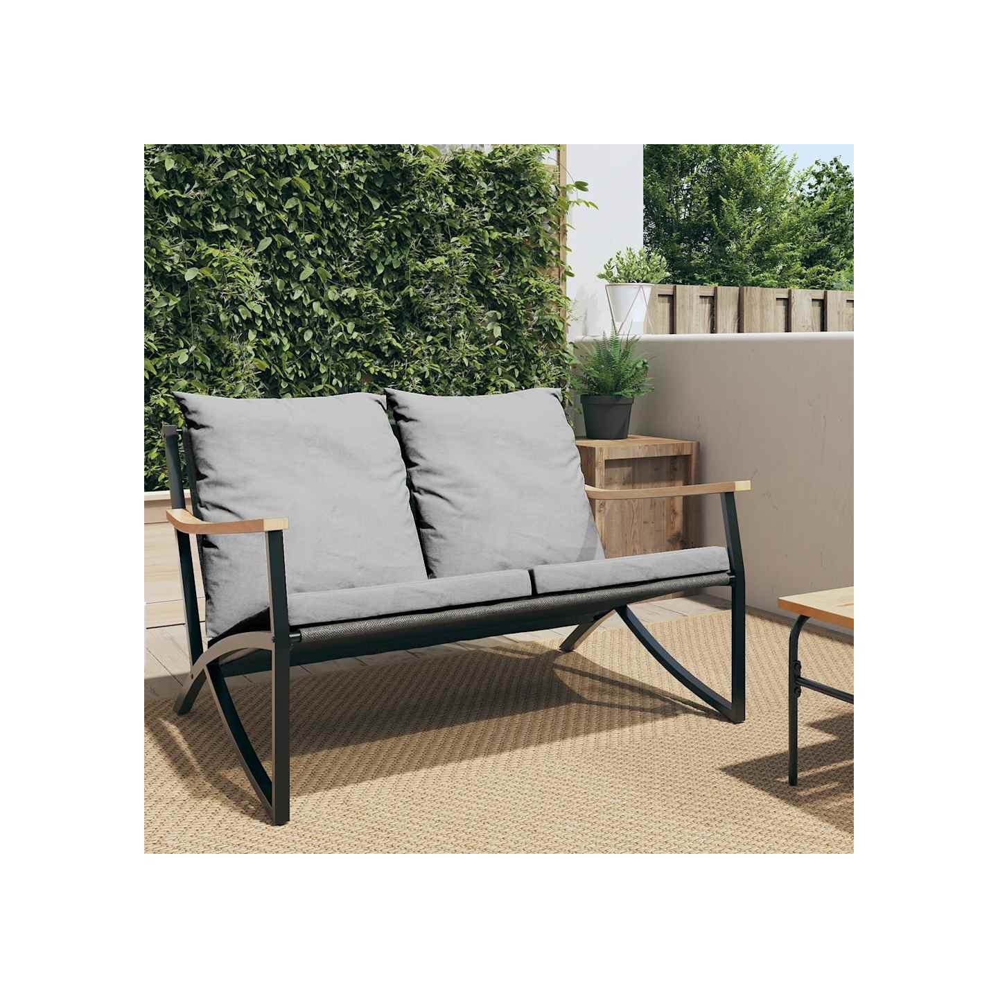 Banc de jardin avec coussins 120 cm noir acier