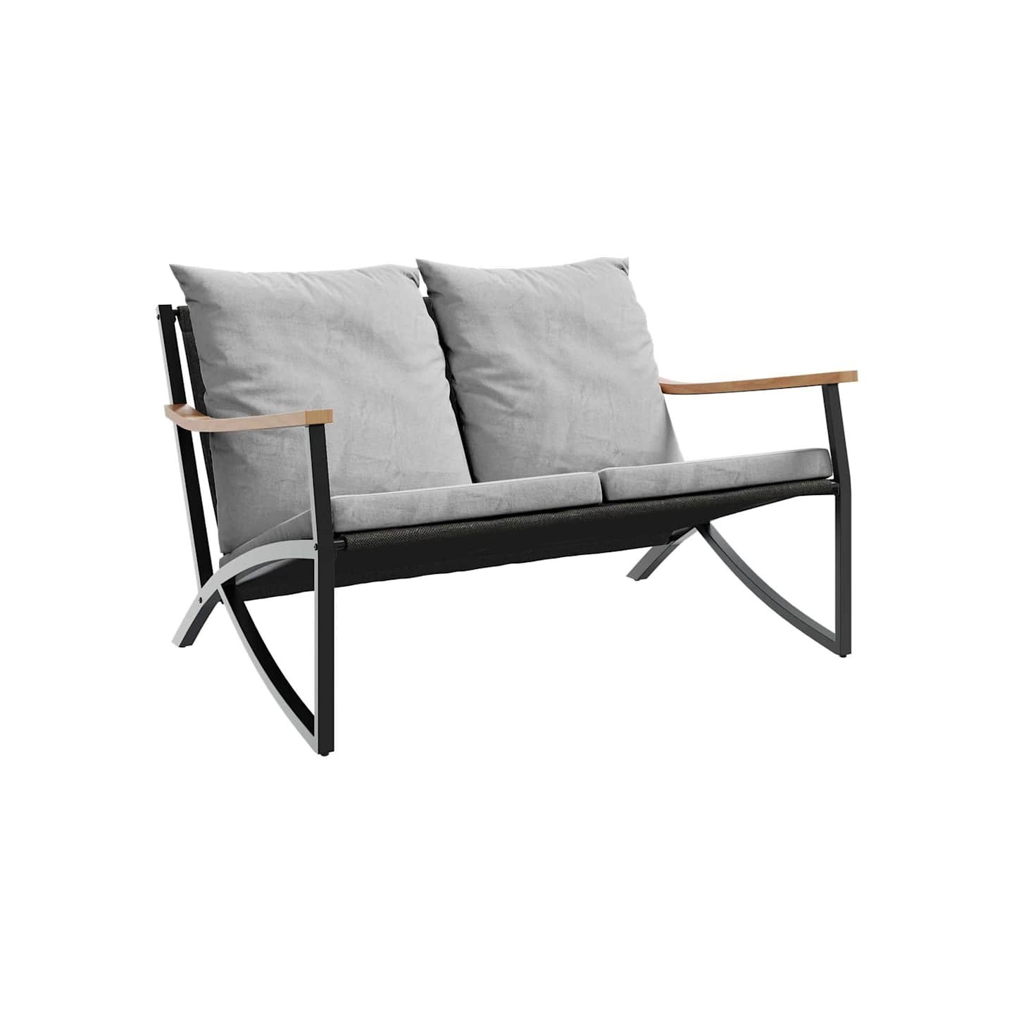 Banc de jardin avec coussins 120 cm noir acier