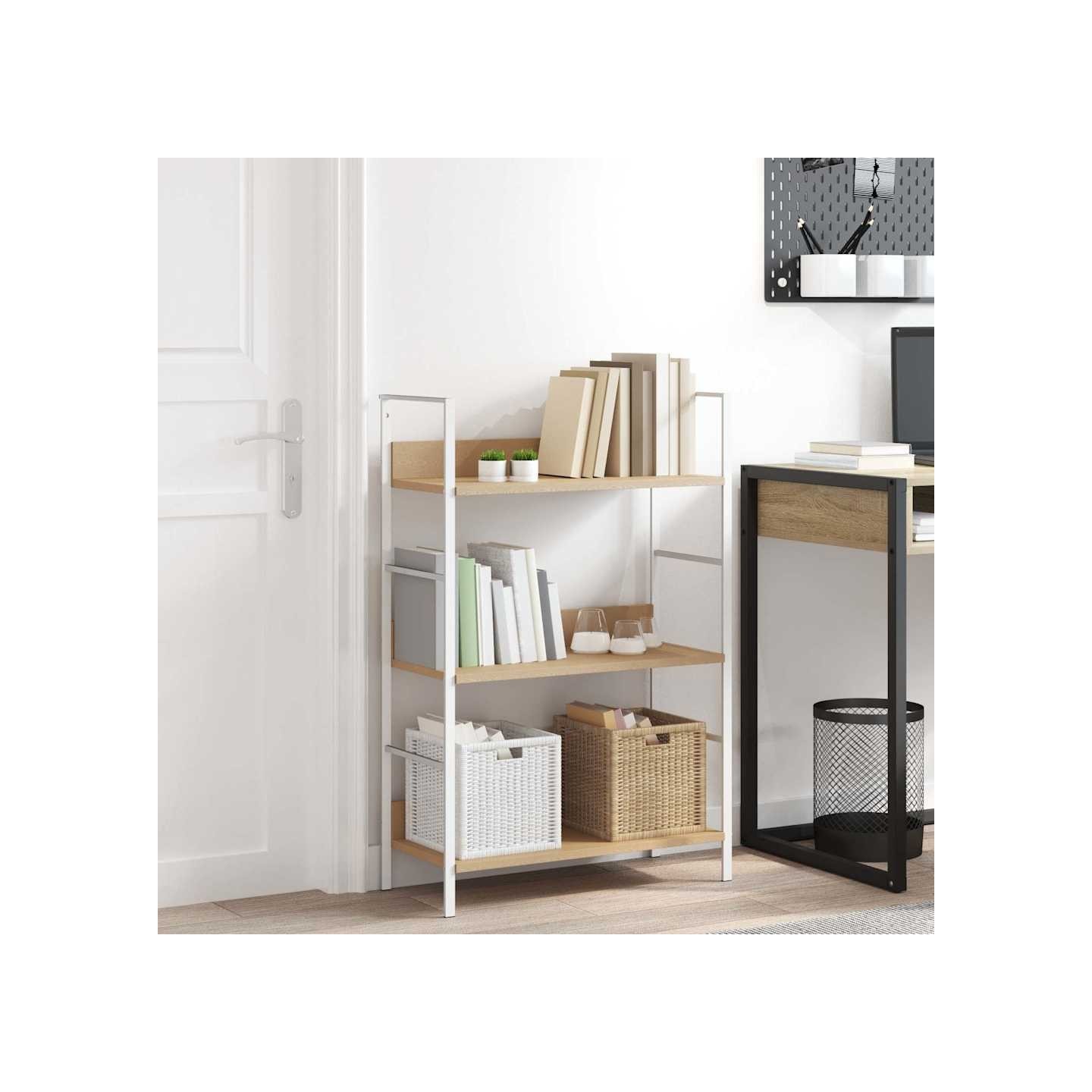 Bibliothèque à 3 niveaux chêne 60x27,6x90,5cm bois d'ingénierie