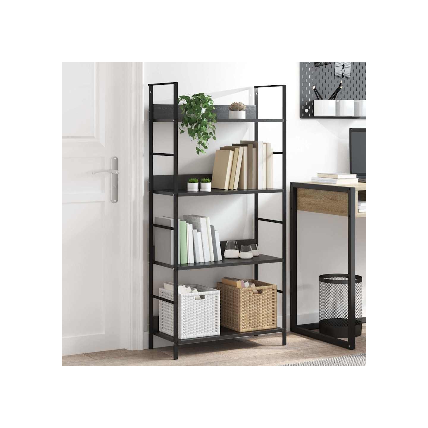 Bibliothèque à 4 niveaux noir 60x27,6x124,5cm bois d'ingénierie