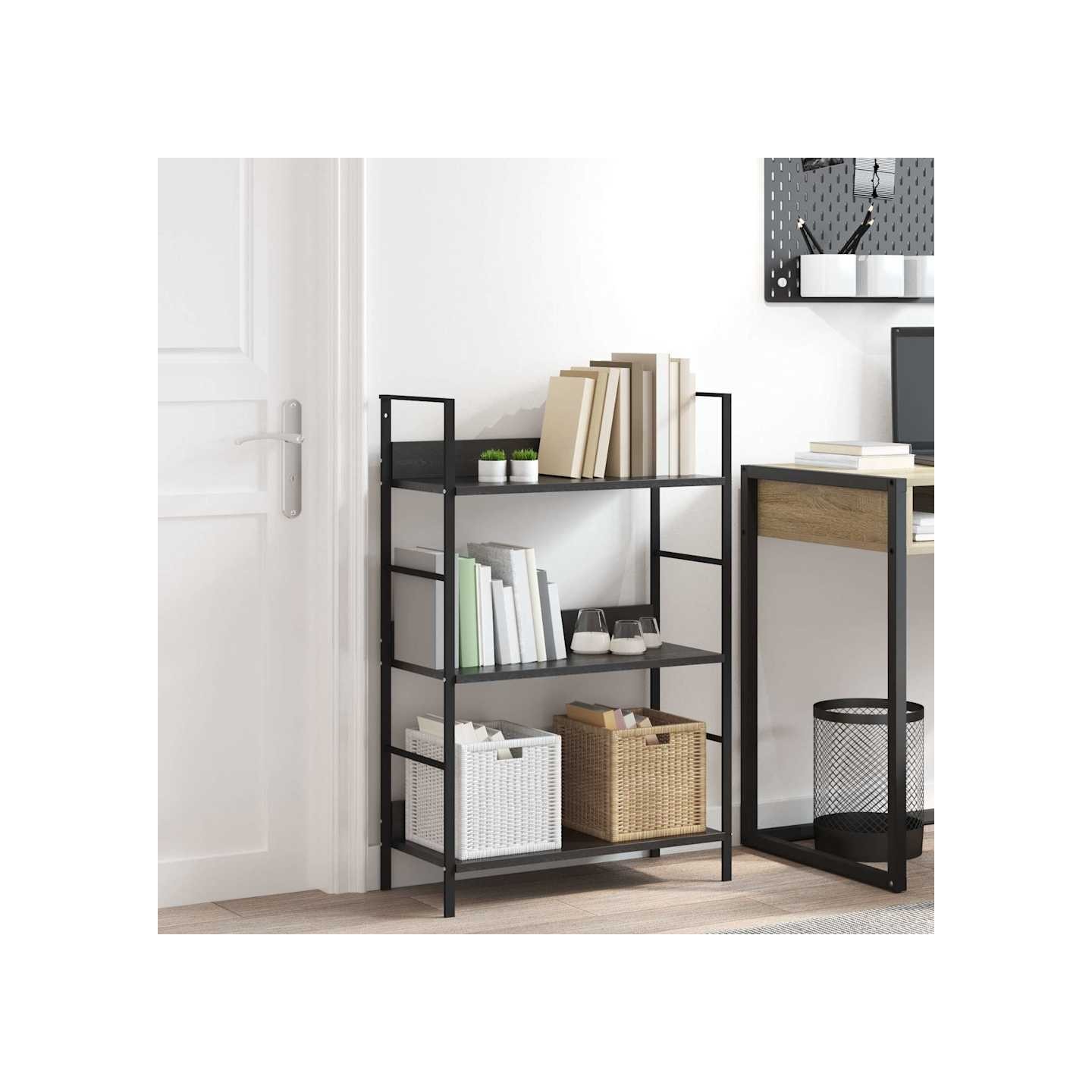 Bibliothèque à 3 niveaux noir 60x27,6x90,5 cm bois d'ingénierie