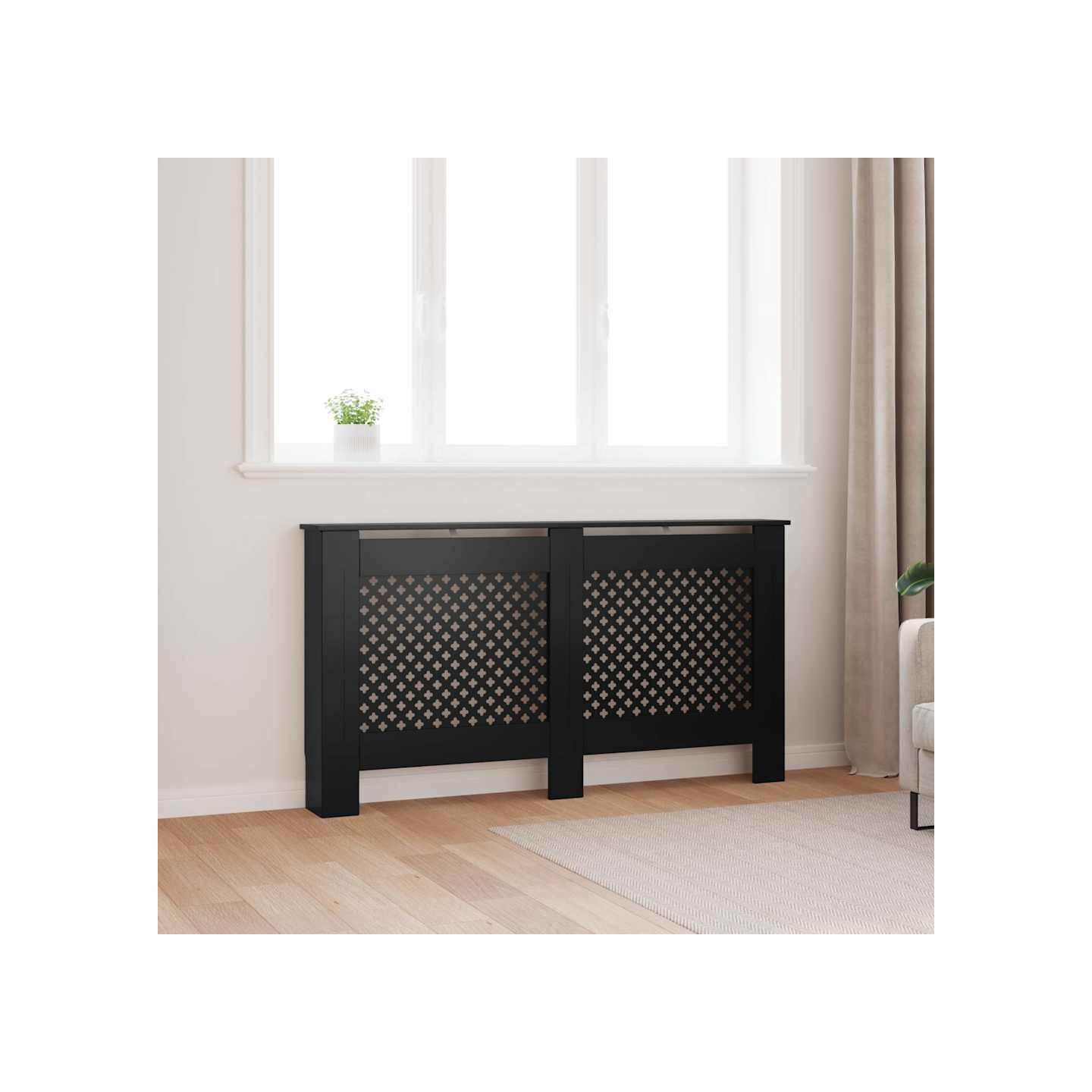 Cache-radiateur noir 152x19x81,5 cm MDF