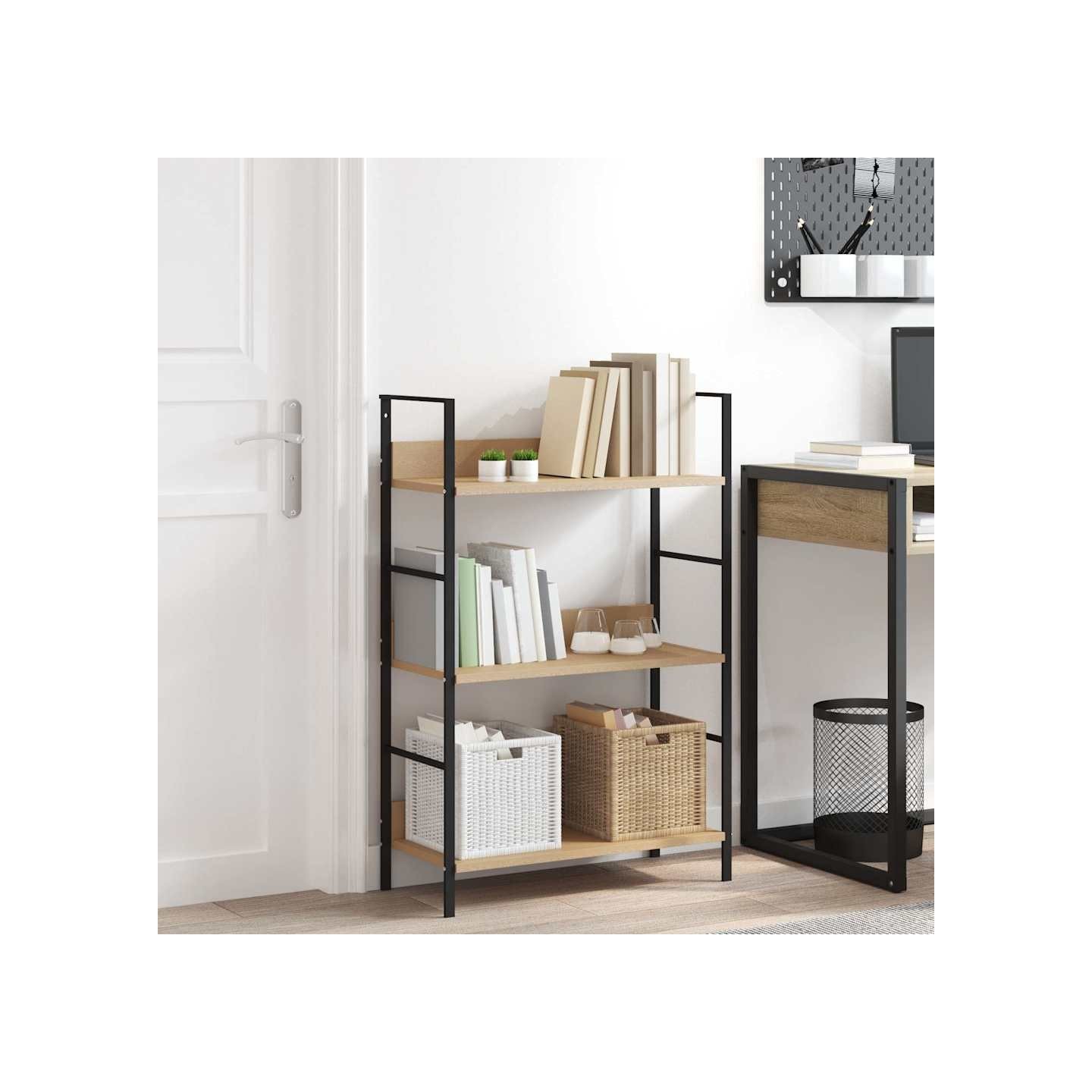 Bibliothèque à 3 niveaux chêne 60x27,6x90,5cm bois d'ingénierie
