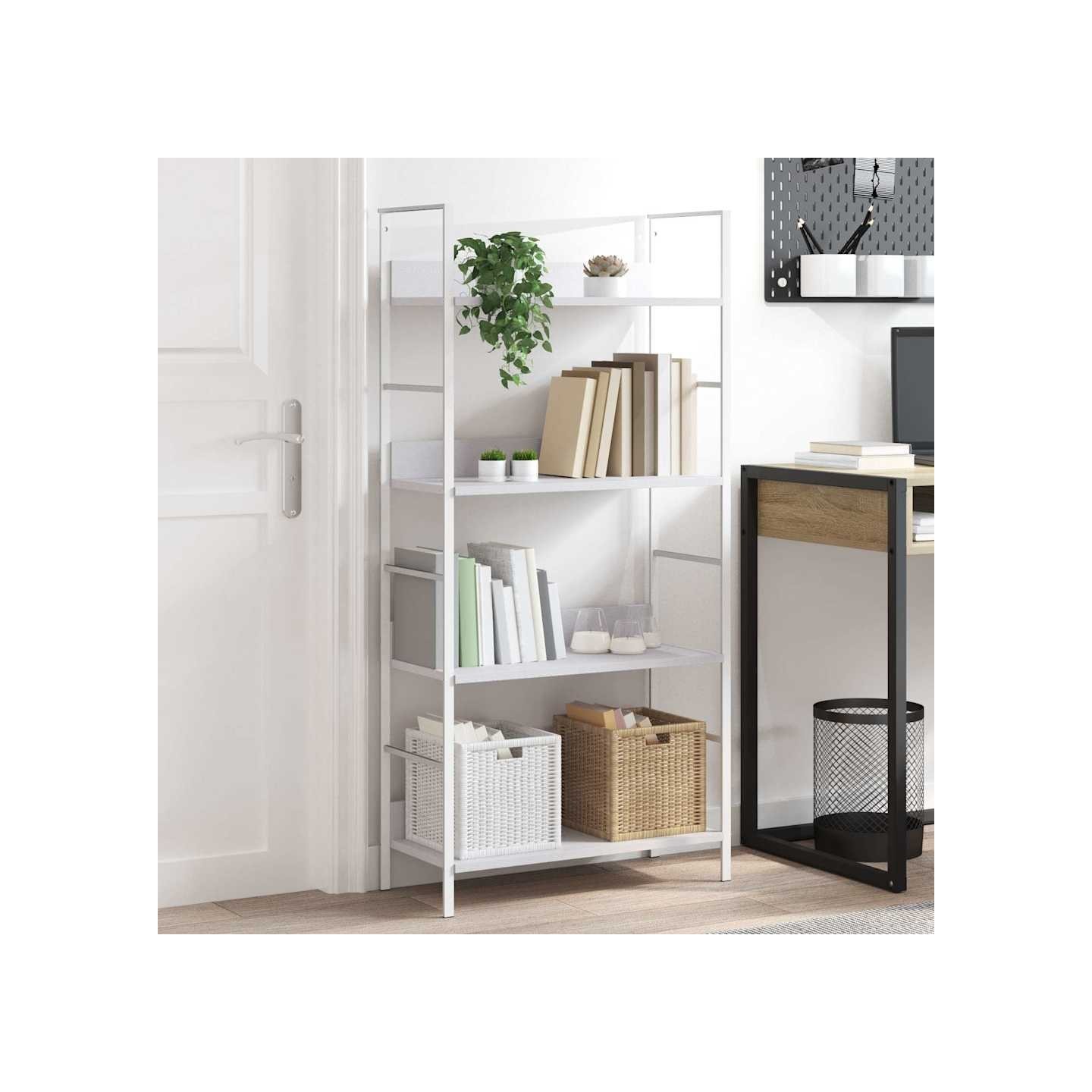Bibliothèque à 4 niveaux blanc 60x27,6x124,5 cm bois ingénierie