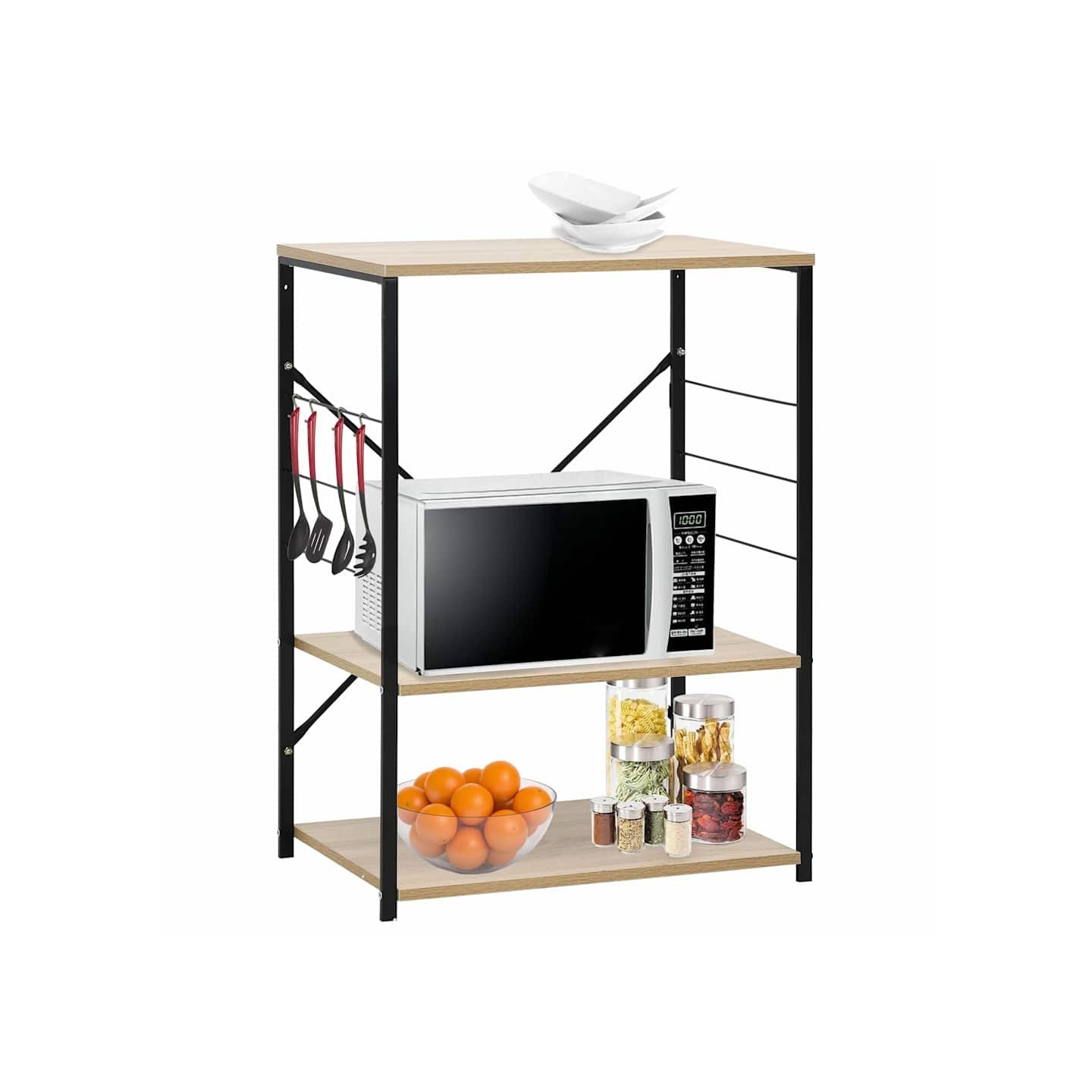 Armoire à micro-ondes noir et chêne 60x39,6x79,5 cm