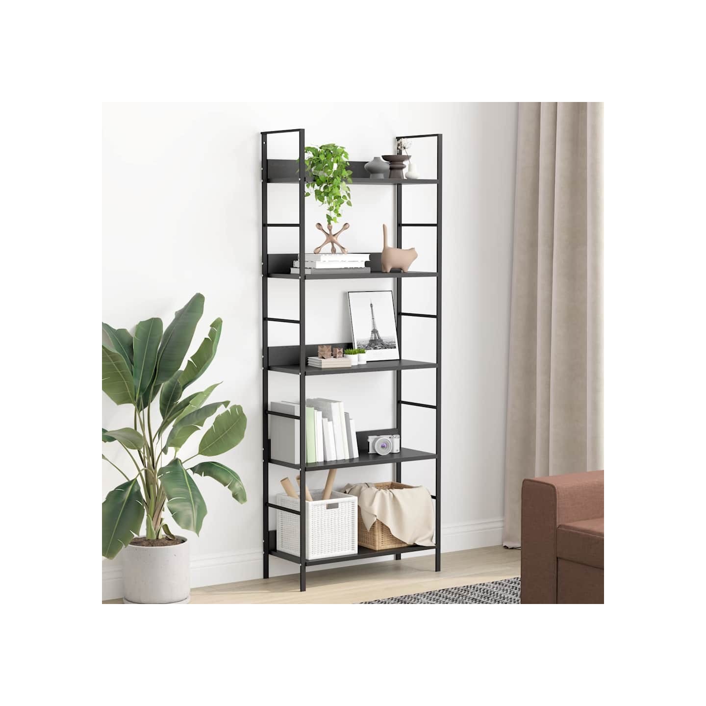 Bibliothèque à 5 niveaux noir 60x27,6x158,5cm bois d'ingénierie