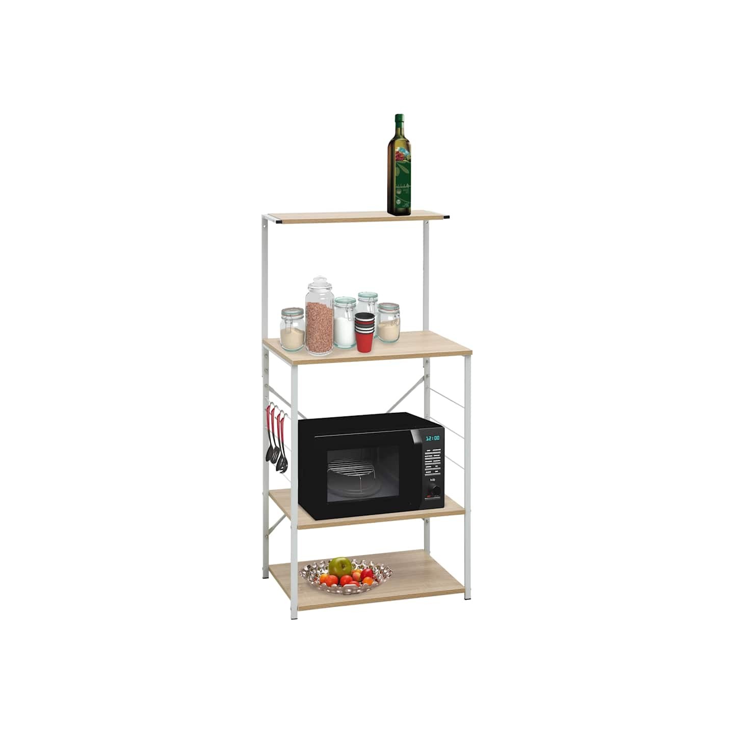 Armoire à micro-ondes Blanc et chêne 60x39,6x123 cm