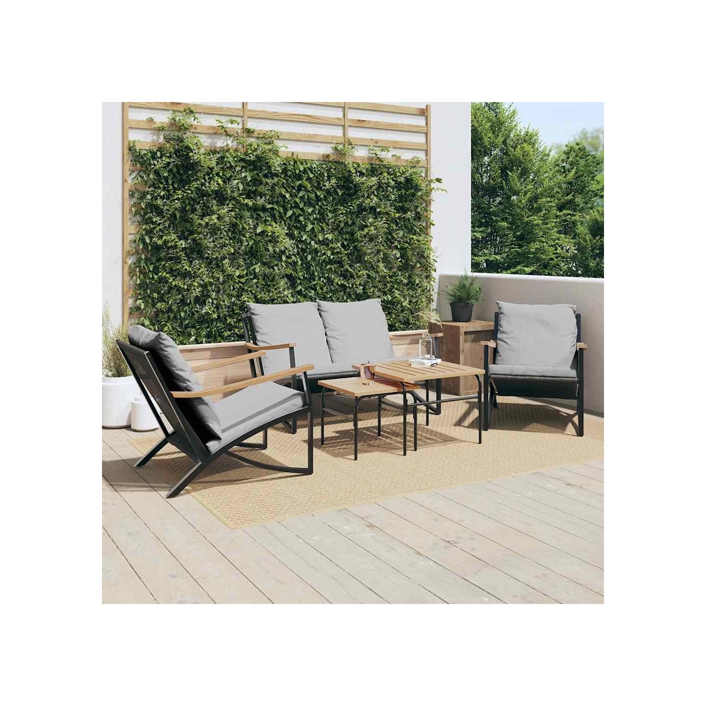 Ensemble de meubles de balcon avec coussins 5 pcs noir acier