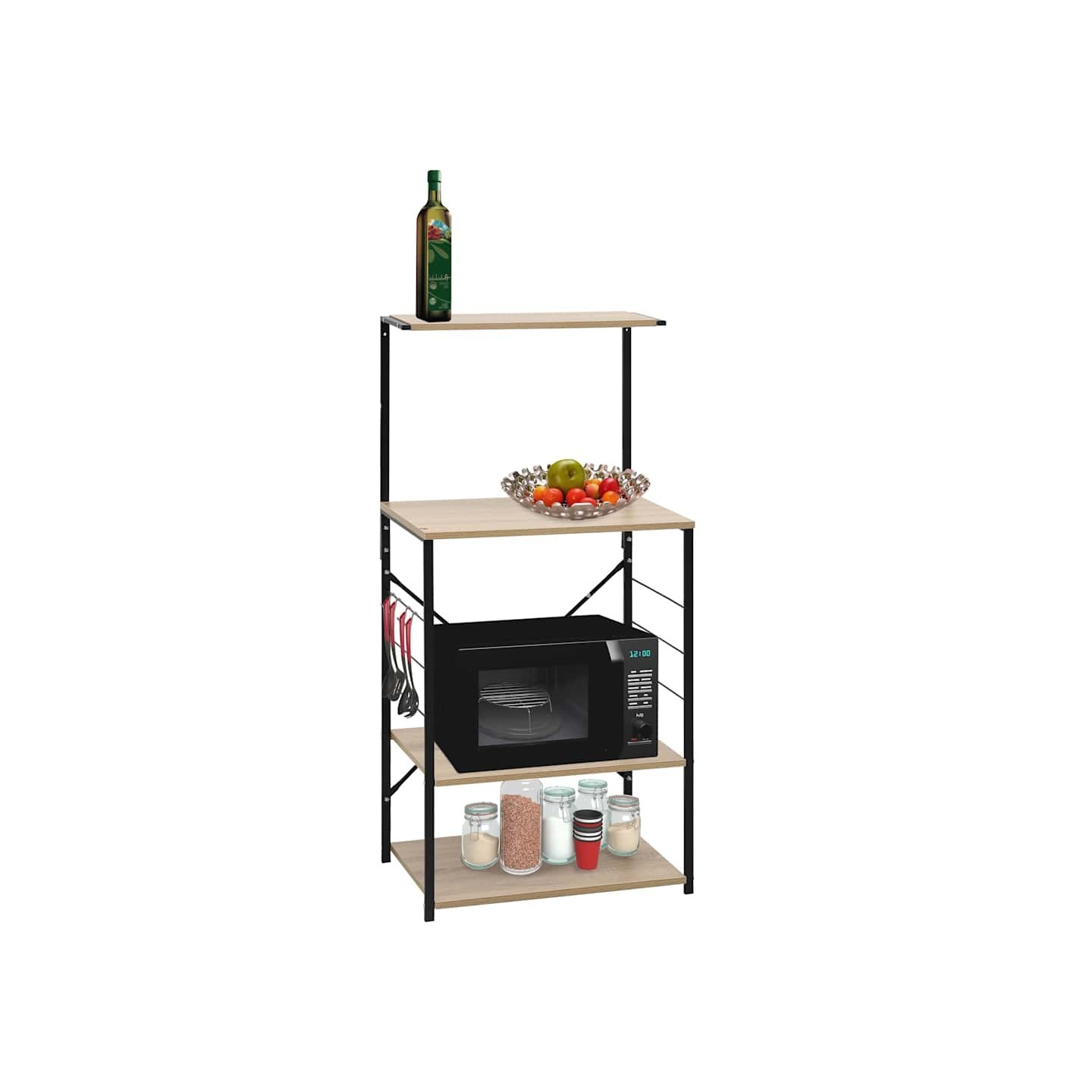 Armoire à micro-ondes noir et chêne 60x39,6x123 cm