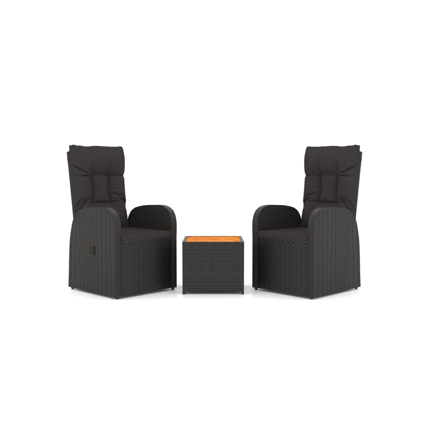 Ensemble de salon de jardin 3 pcs noir poly rotin et acacia