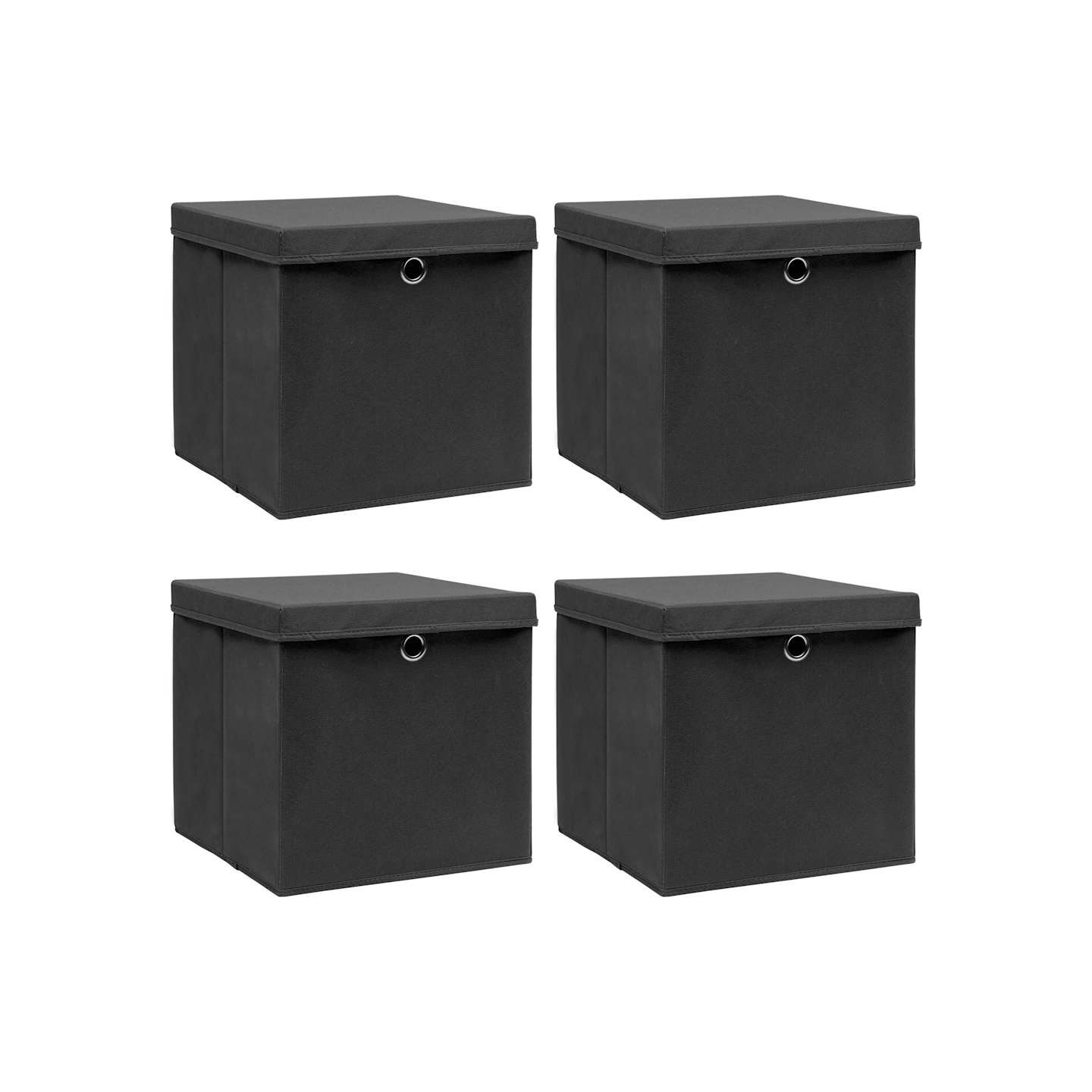 Boîtes de rangement avec couvercle 4 pcs Noir 32x32x32 cm Tissu