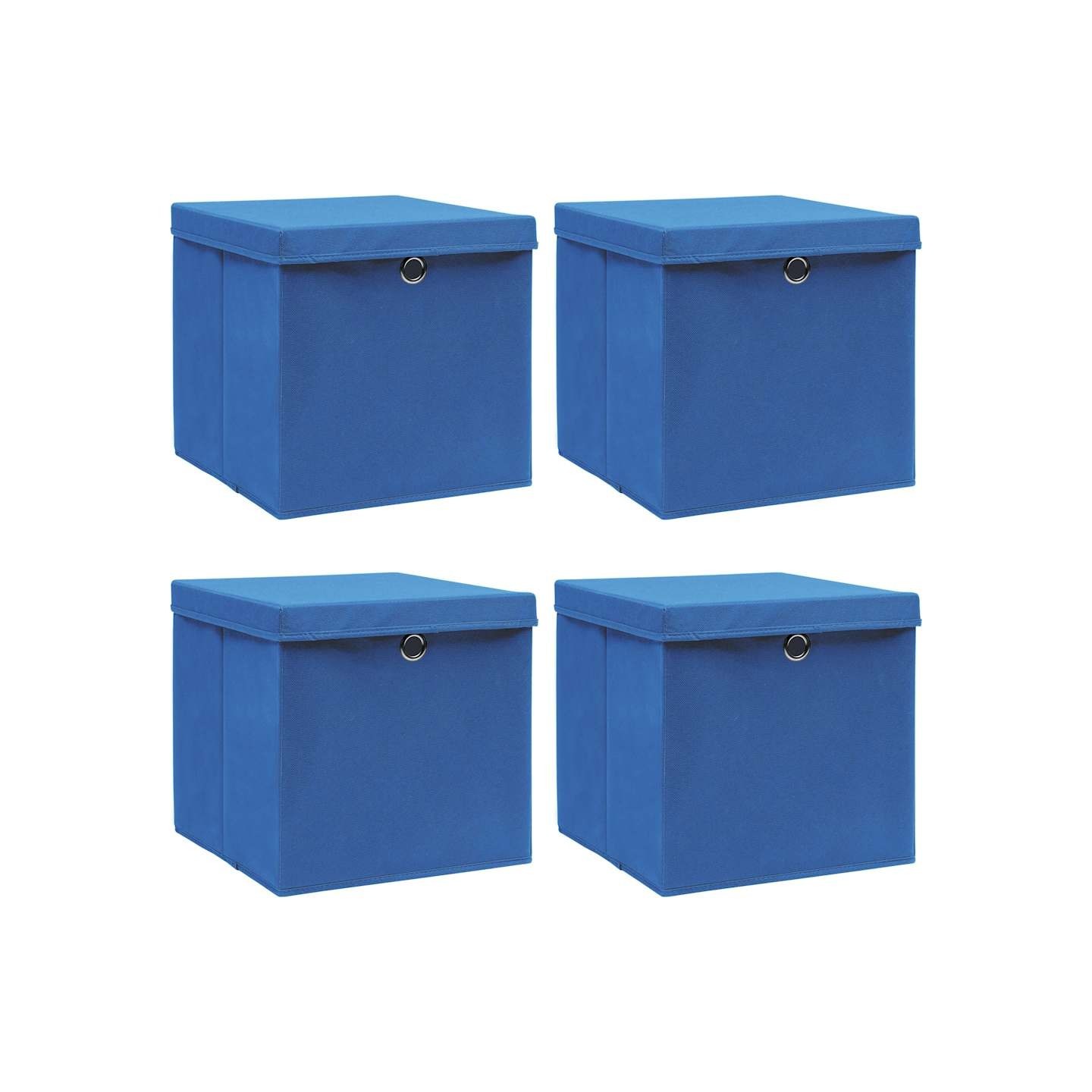 Boîtes de rangement avec couvercle 4 pcs Bleu 32x32x32 cm Tissu