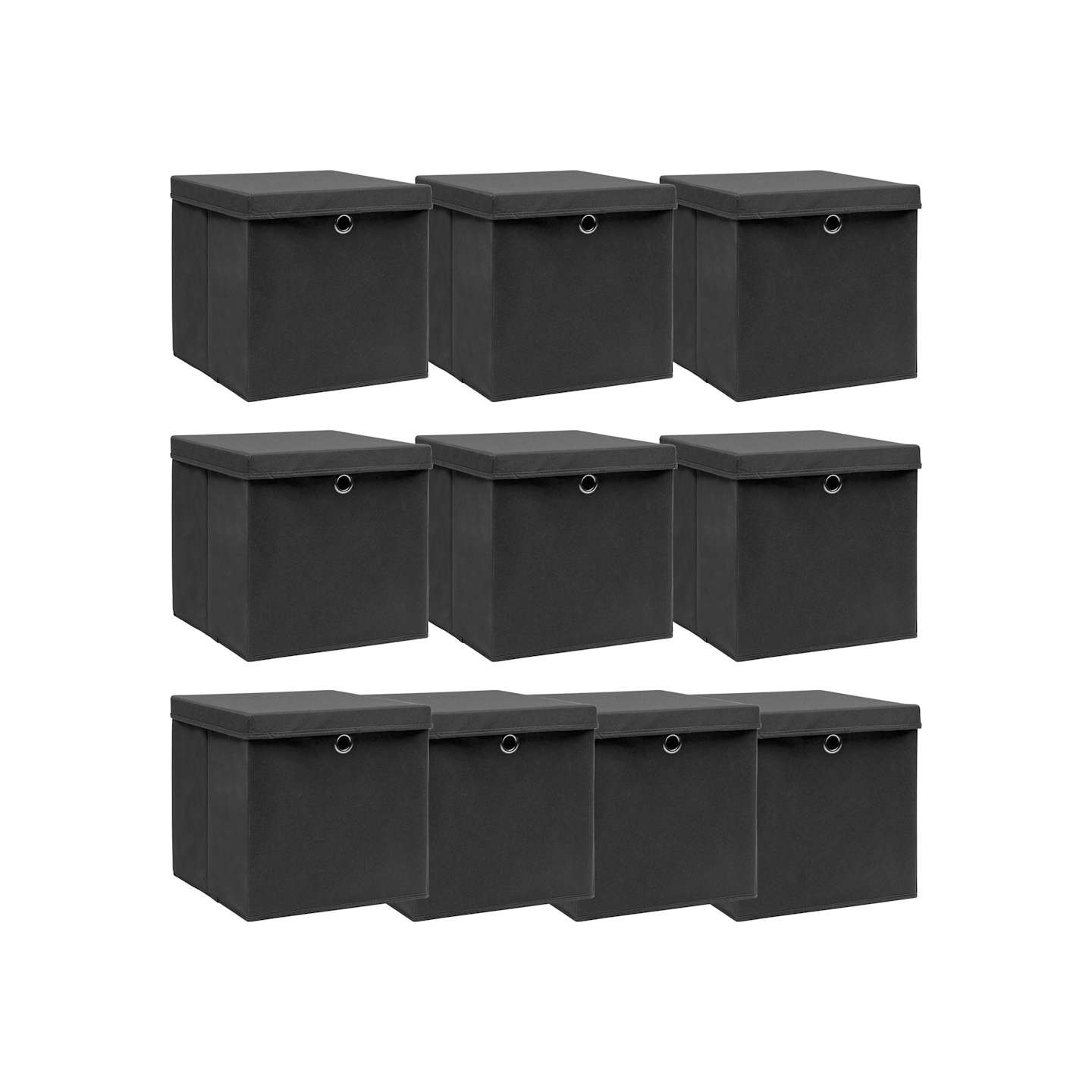 Boîtes de rangement avec couvercle 10 pcs Noir 32x32x32cm Tissu