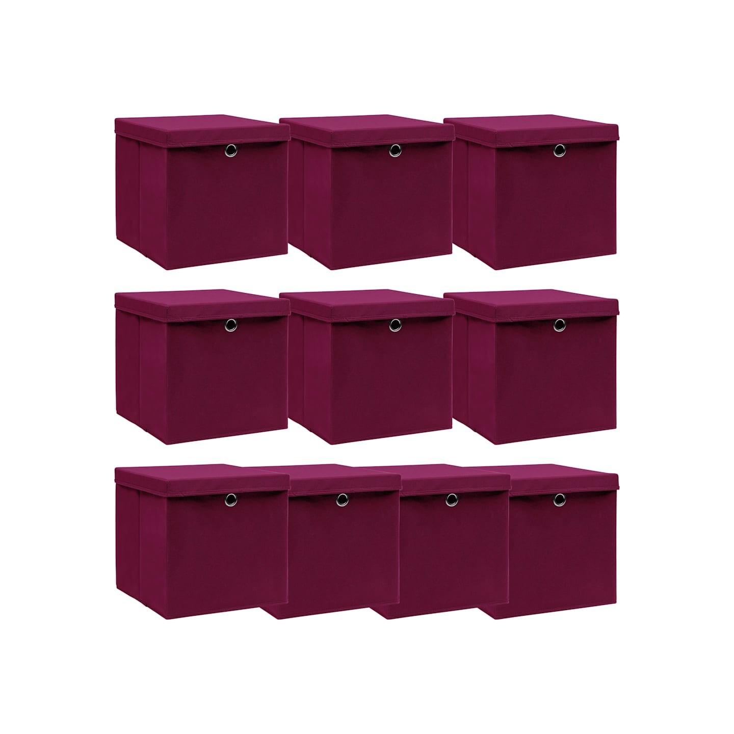 Boîtes de rangement 10 pcs Rouge foncé 32x32x32 cm Tissu