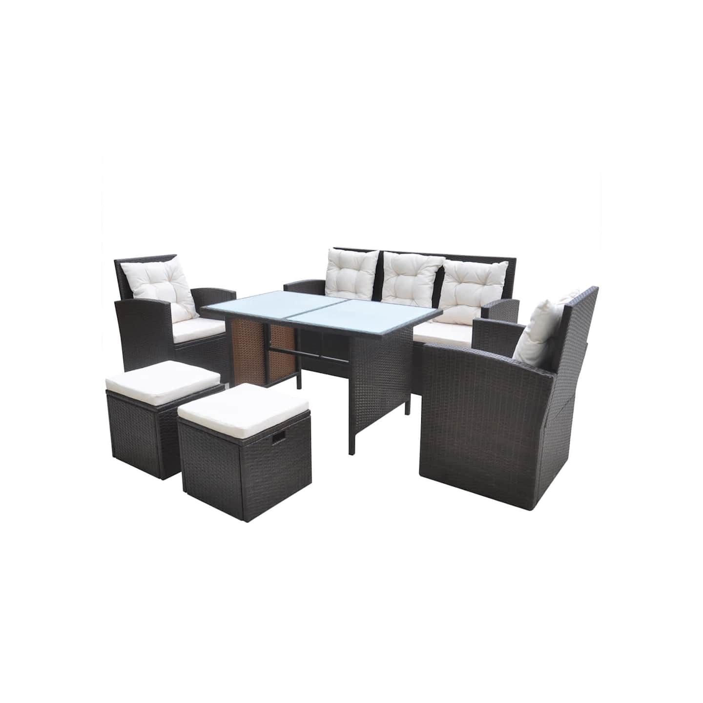 Ensemble à manger d'extérieur avec coussins 6pcs Résine tressée