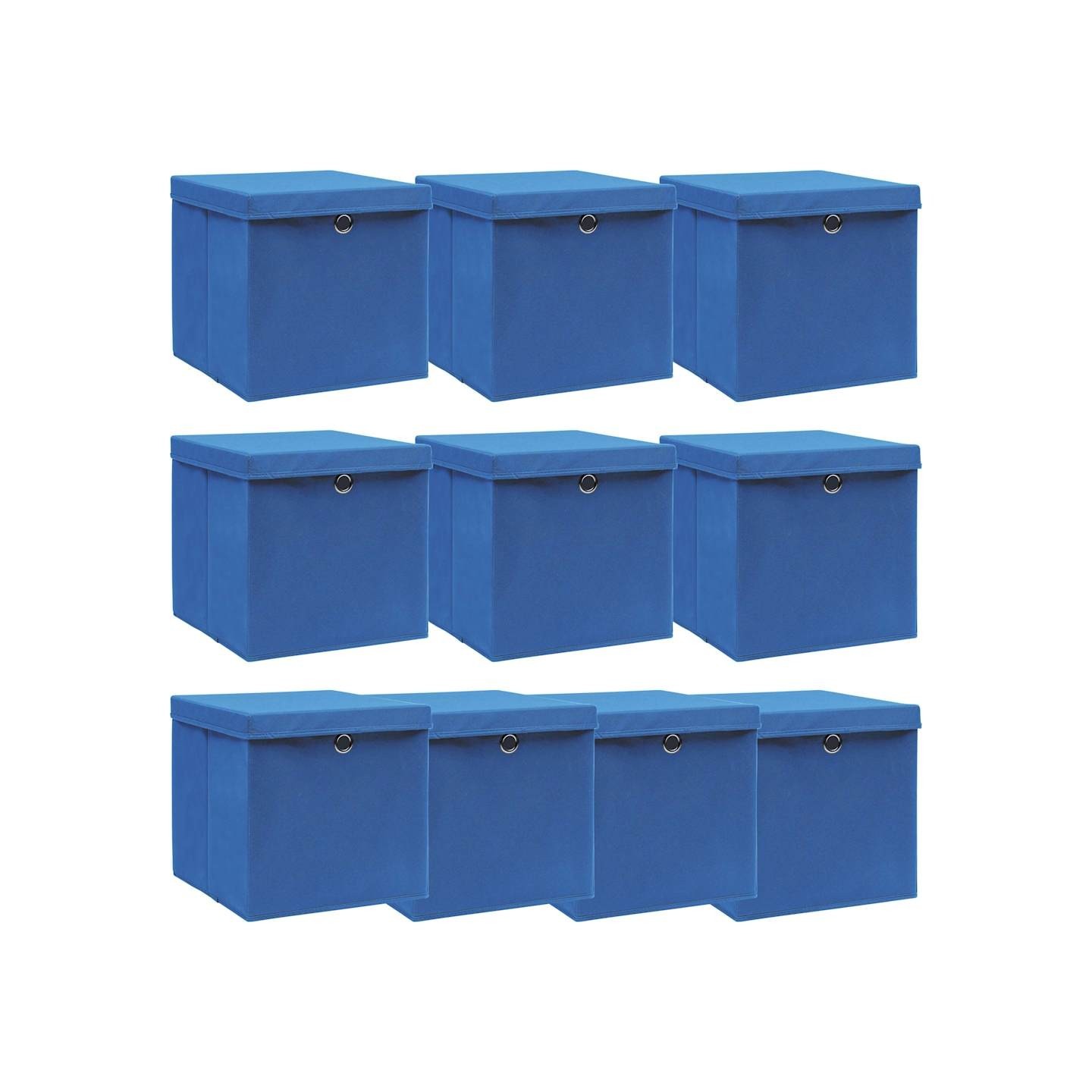 Boîtes de rangement avec couvercle 10 pcs Bleu 32x32x32cm Tissu